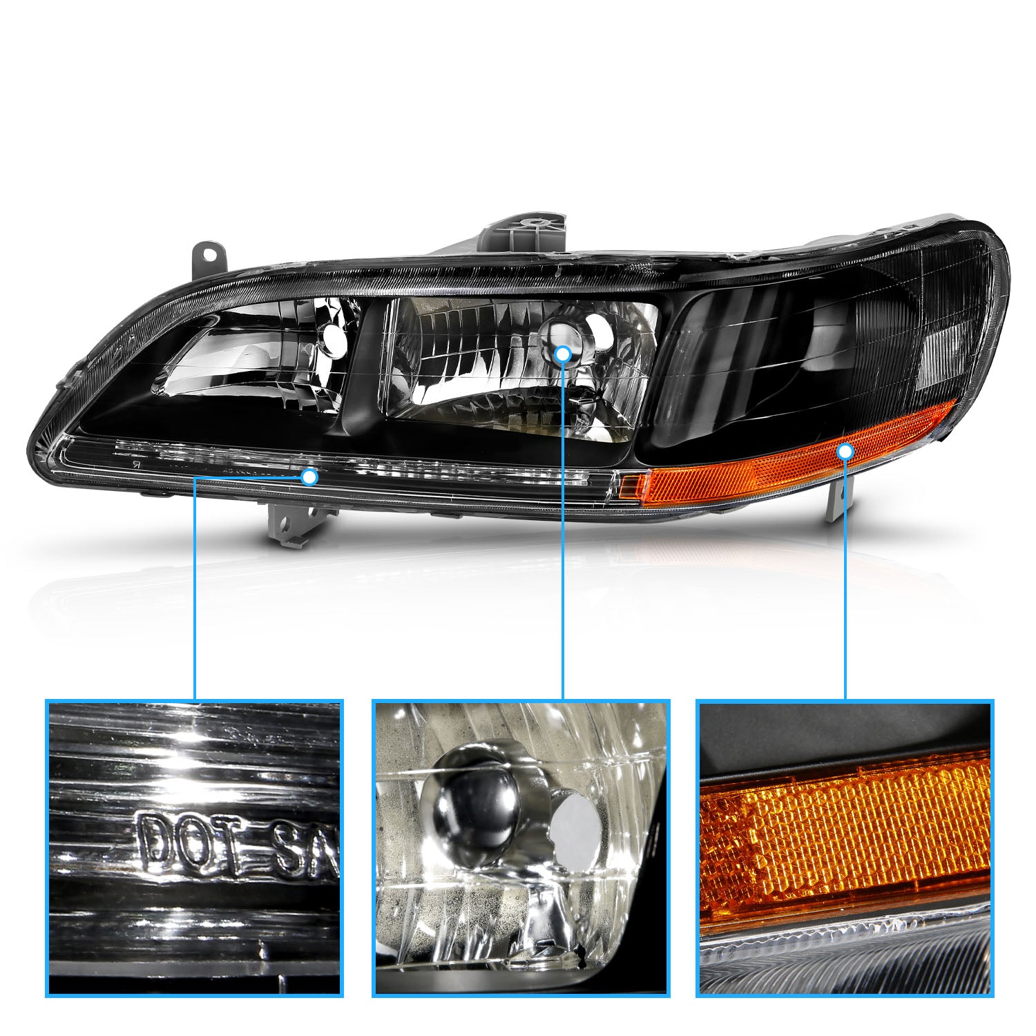 HONDA ACCORD 98-02 CRYSTAL HEADLIGHTS BLACK AMBER