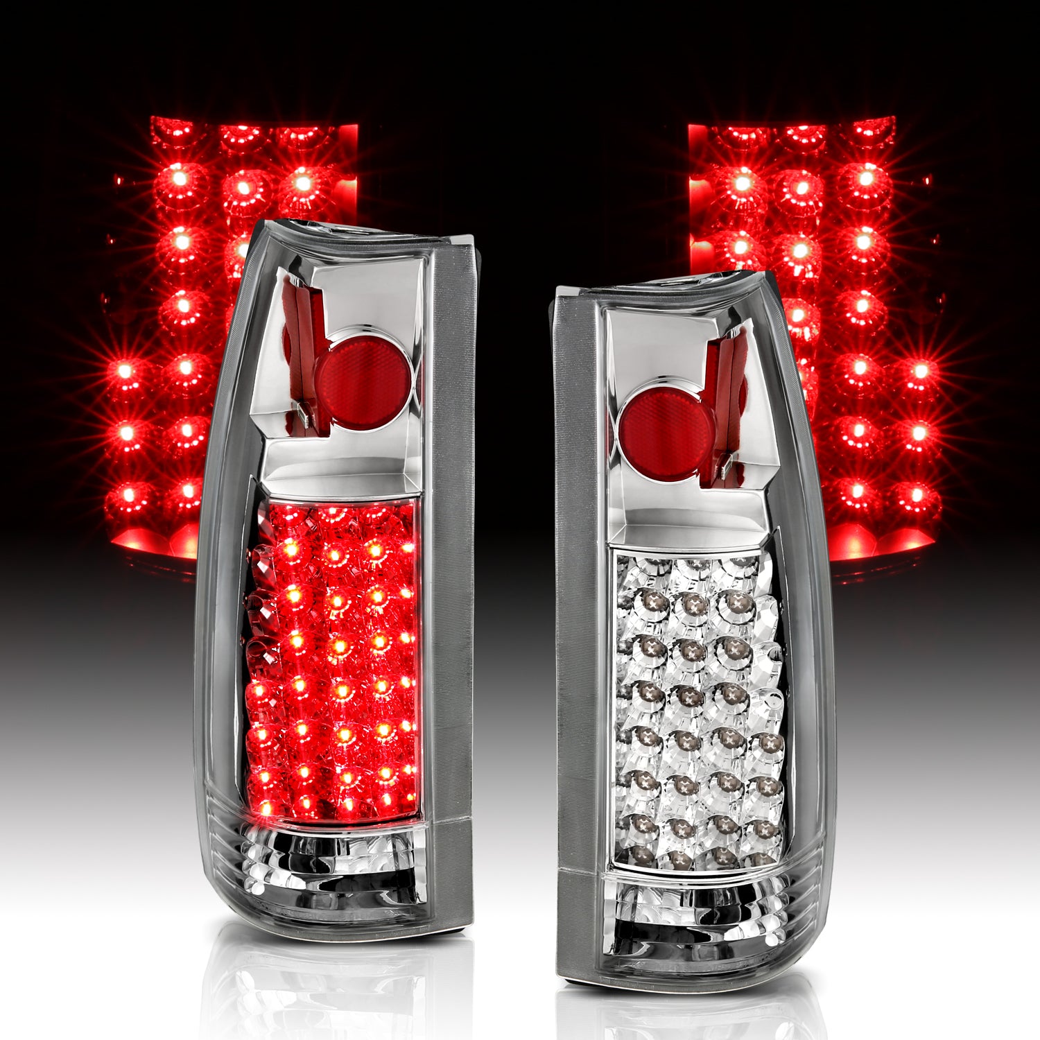 Chevy/GMC C/K 1500/2500/3500 88-99, SUBURBAN/YUKON 92-00, TAHOE 94-00, BLAZER 92-94, CADILLAC ESCALADE 99-00 LED TAIL LIGHTS CHROME HOUSING CLEAR LENS G2