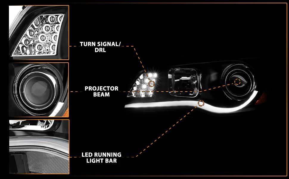 CHRYSLER 300 11-UP PROJECTOR LIGHT BAR STYLE HEADLIGHTS BLACK CLEAR G2 AMBER