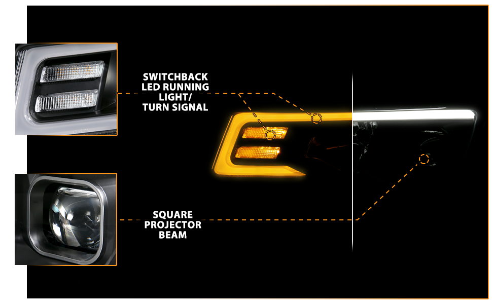 JEEP GRAND CHEROKEE 17-18 PROJECTOR LIGHT BAR STYLE SWITCHBACK HEADLIGHTS BLACK AMBER