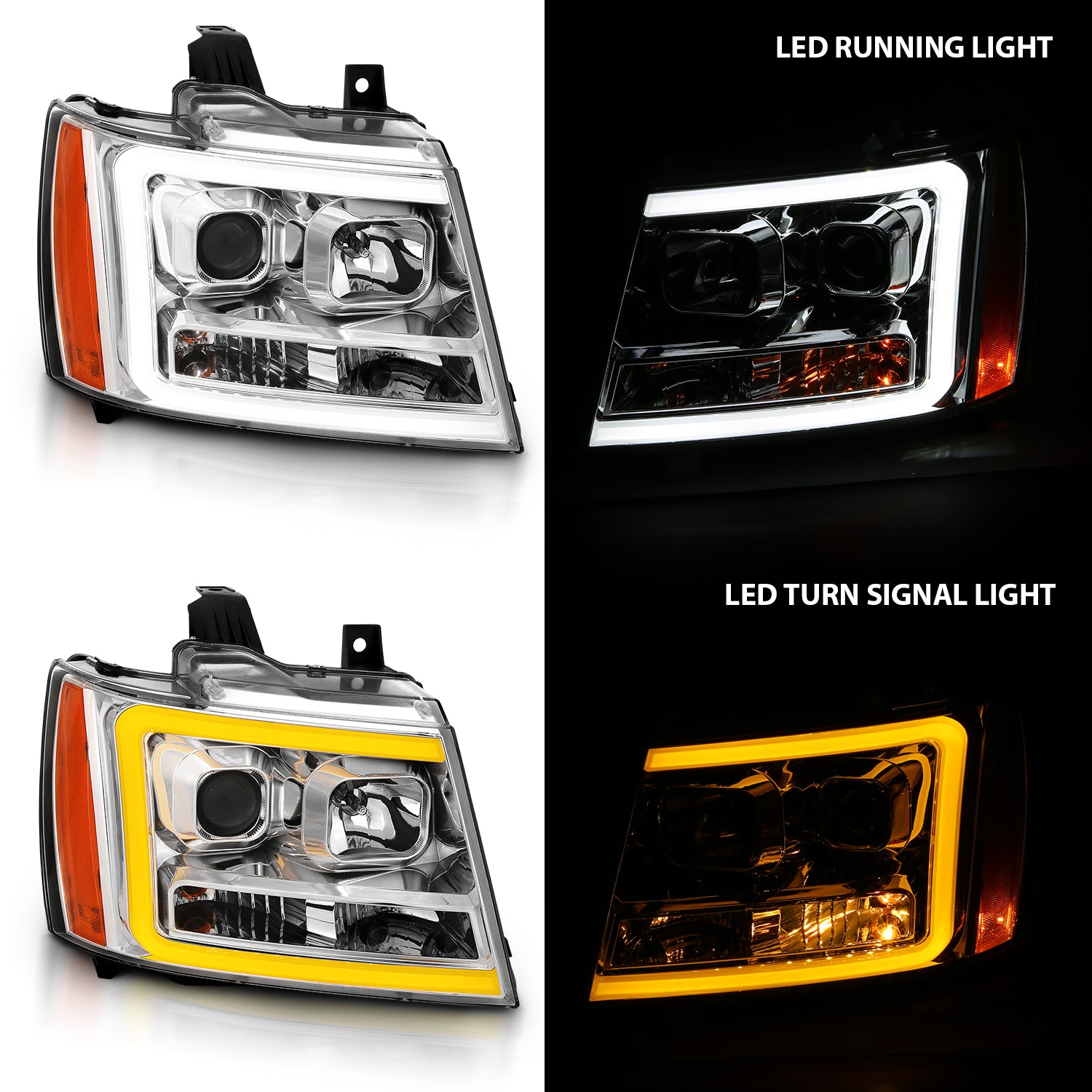 CHEVY TAHOE/SUBURBAN/AVALANCHE 07 PROJECTOR HEADLIGHTS G3 CHROME CLEAR AMBER