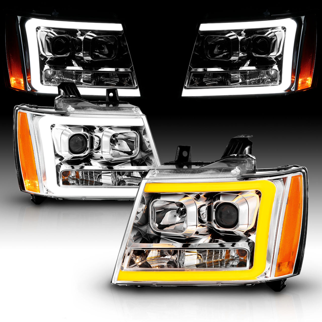 CHEVY TAHOE/SUBURBAN/AVALANCHE 07 PROJECTOR HEADLIGHTS G3 CHROME CLEAR AMBER