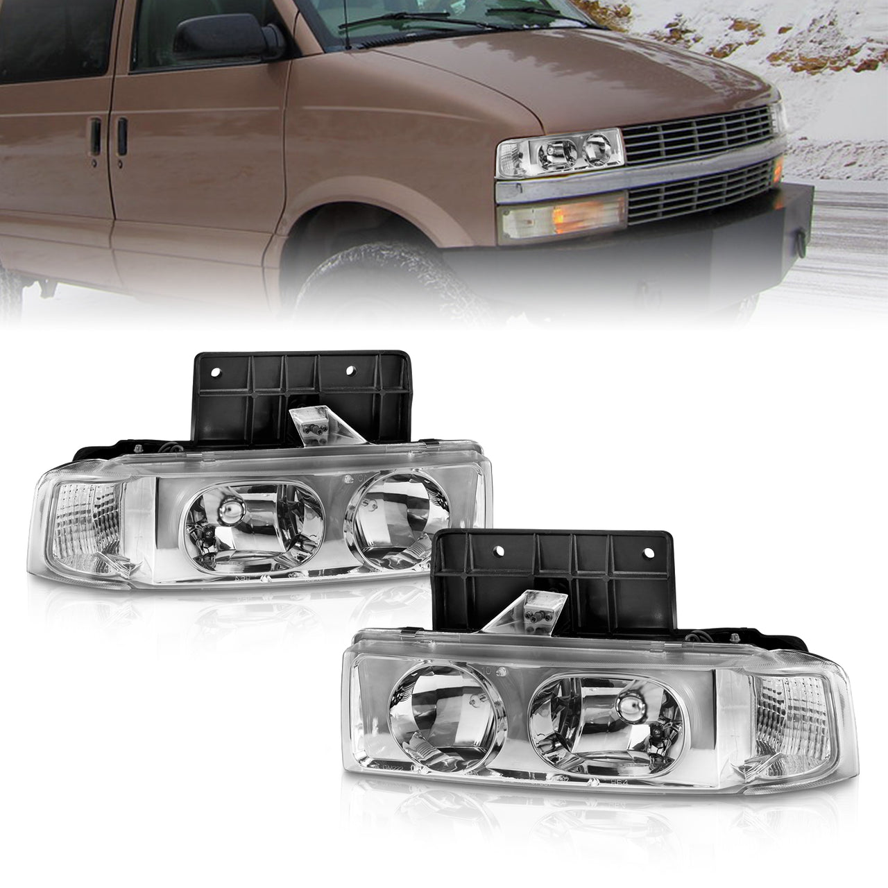 CHEVY ASTRO 95-03  HEADLIGHTS CHROME (1PCS W/ CORNER LIGHTS)