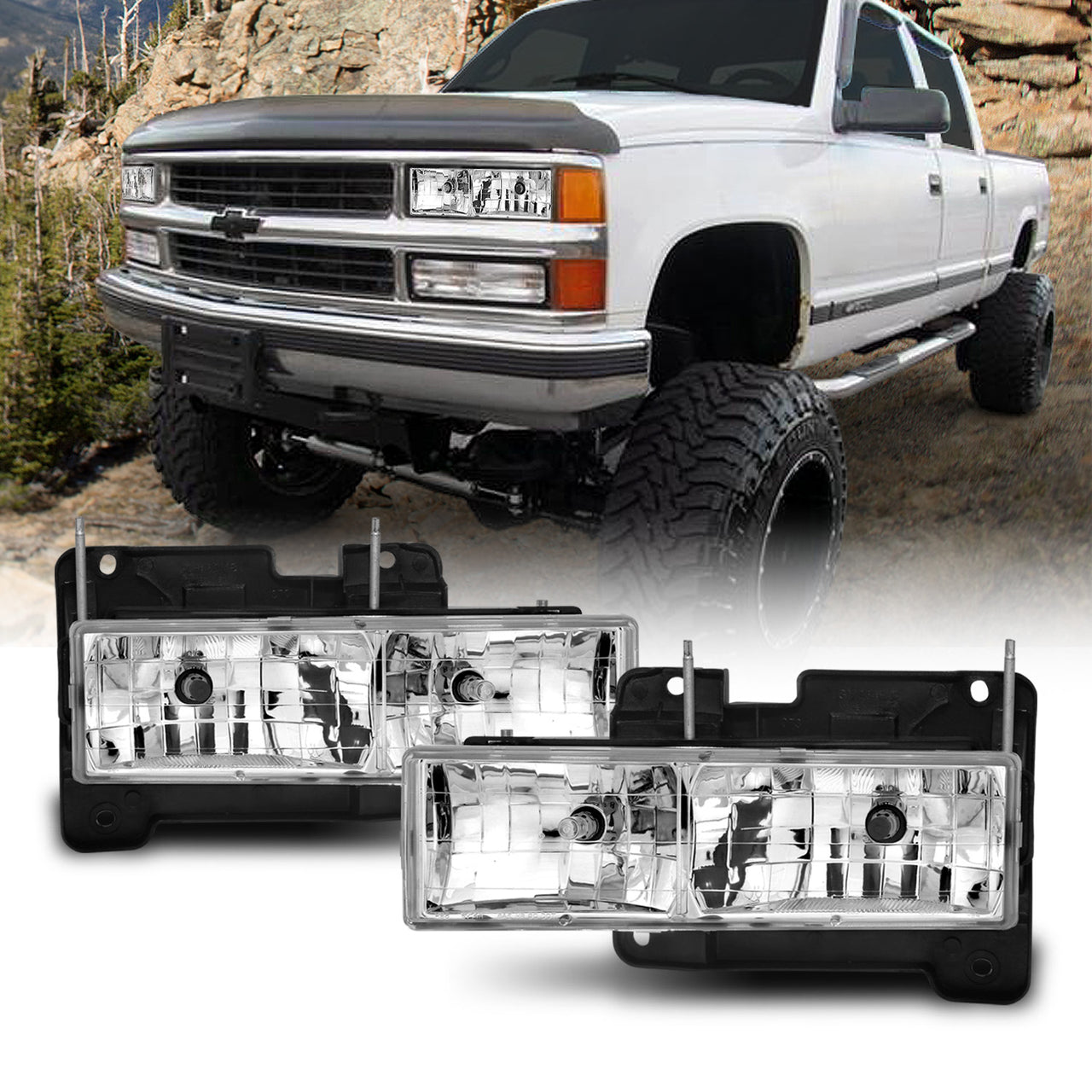 CHEVY FULLSIZE 88-98 CRYSTAL HEADLIGHTS CLEAR W/ BULB