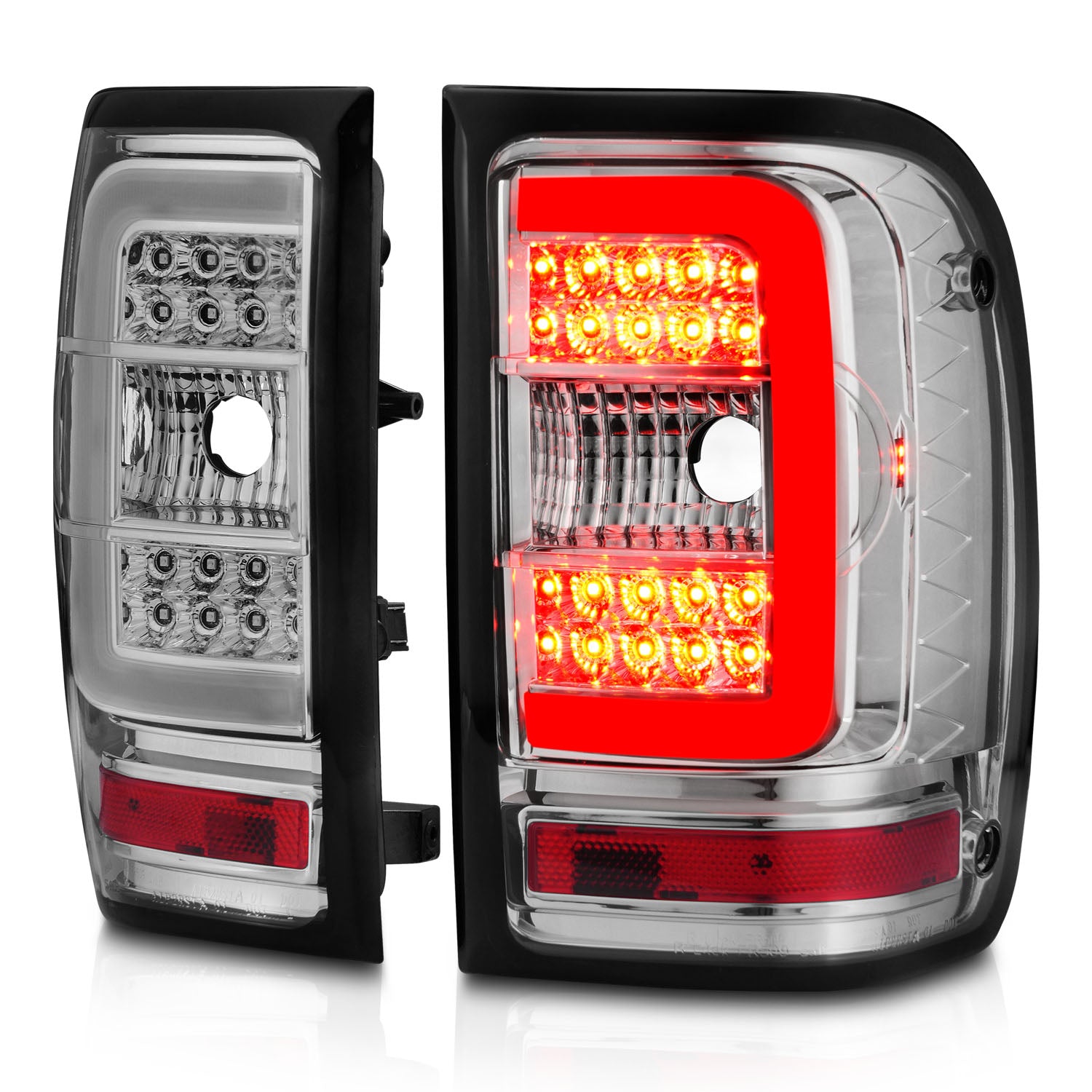 FORD RANGER 01-11 TAIL LIGHTS CHROME HOUSING CLEAR LENS W/C LIGHT BAR