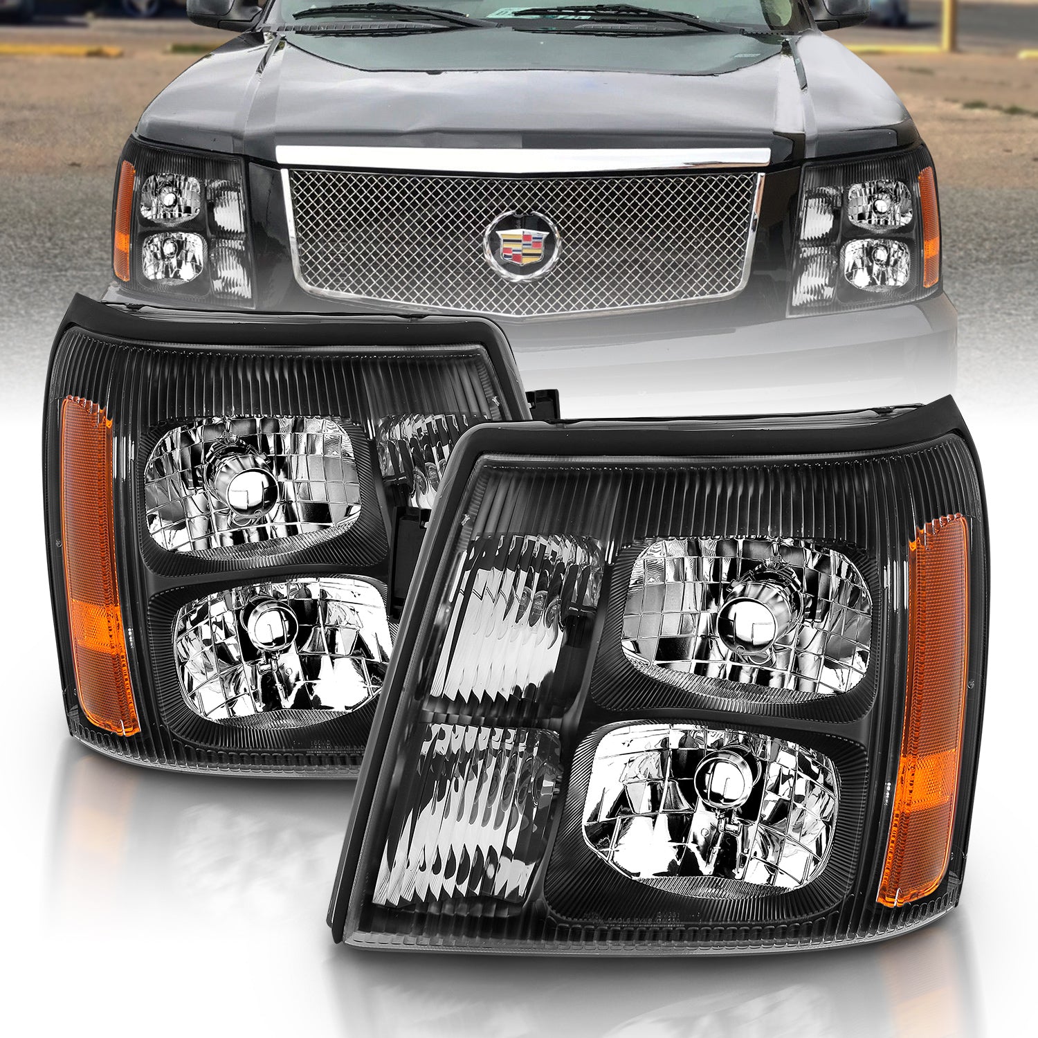 CADILLAC ESCALADE 03-06 HEADLIGHTS BLACK AMBER
