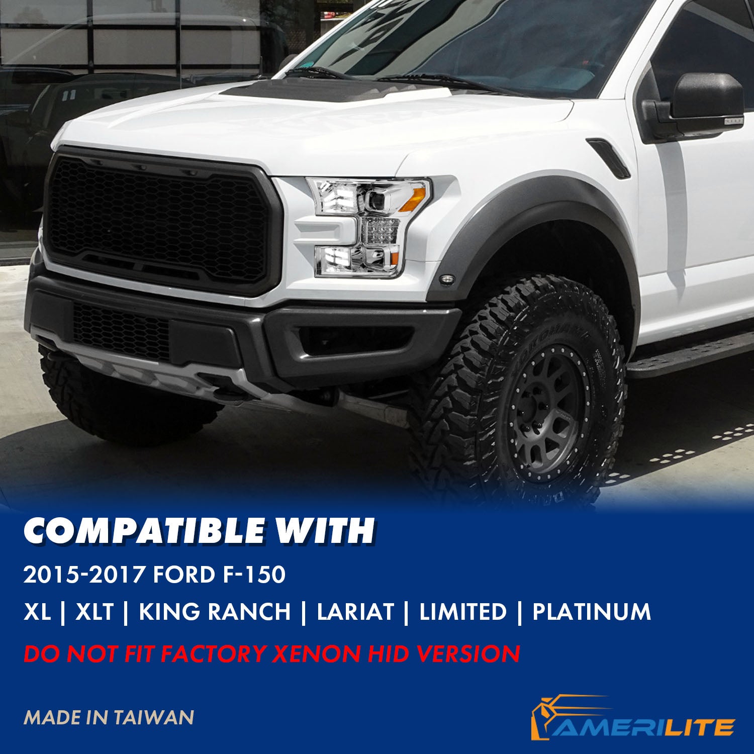 FORD F-150 15-17 PROJECTOR LIGHT BAR STYLE HEADLIGHTS CHROME HOUSING AMBER (SEQUENTIAL SIGNAL)
