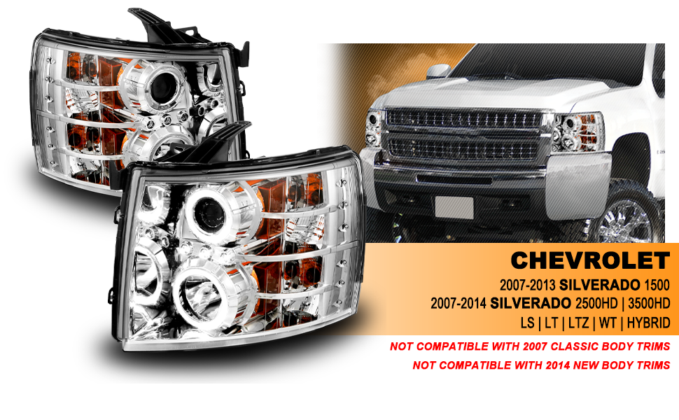 CHEVY SILVERADO 07-13 PROJECTOR HEADLIGHTS CHROME CLEAR