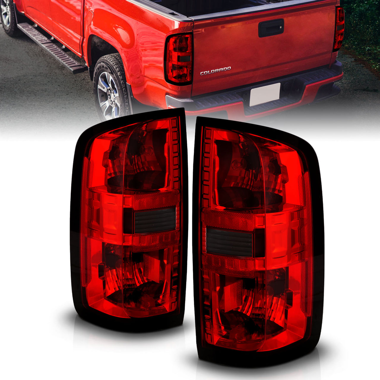 CHEVY COLORADO 15'-19' TAIL LIGHTS, RED/CLEAR LENS CHROME HSG (OE STYLE)