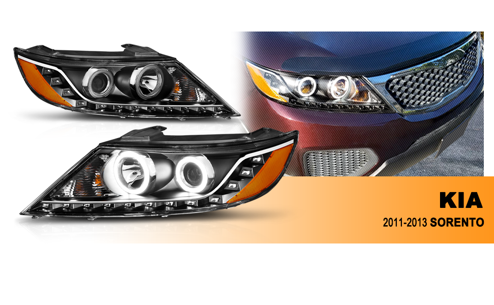 KIA SORENTO 2011 PROJECTOR HEADLIGHTS HALO BLACK CLEAR AMBER (RX HALO)