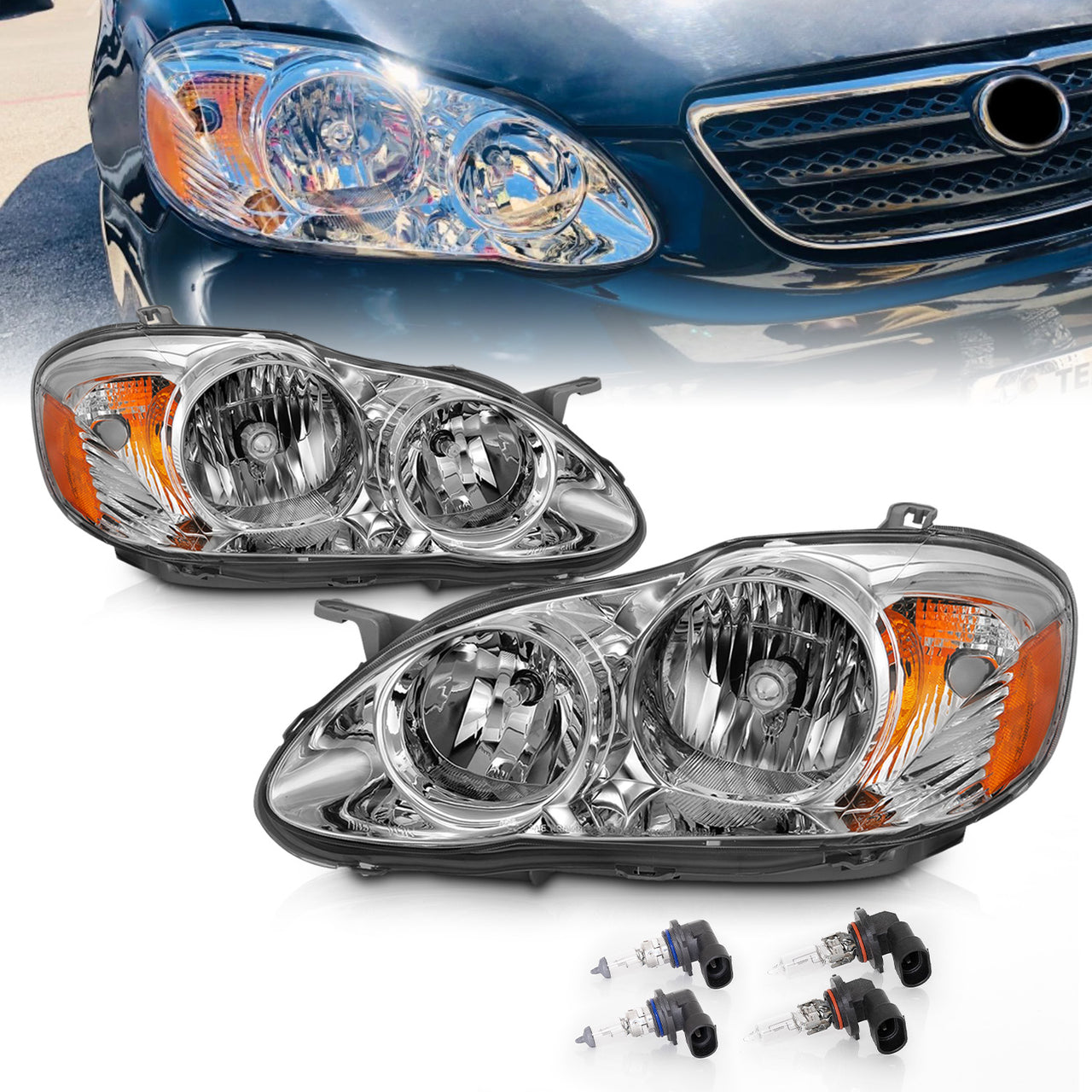TOYOTA COROLLA 05-08 HEADLIGHTS CHROME AMBER
