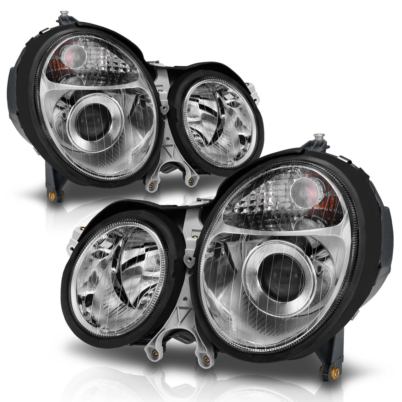 MBZ E CLASS W210 00-02 PROJECTOR HEADLIGHTS CHROME CLEAR
