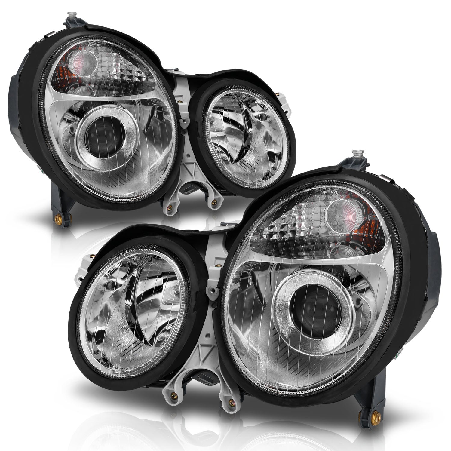 MBZ E CLASS W210 00-02 PROJECTOR HEADLIGHTS CHROME CLEAR