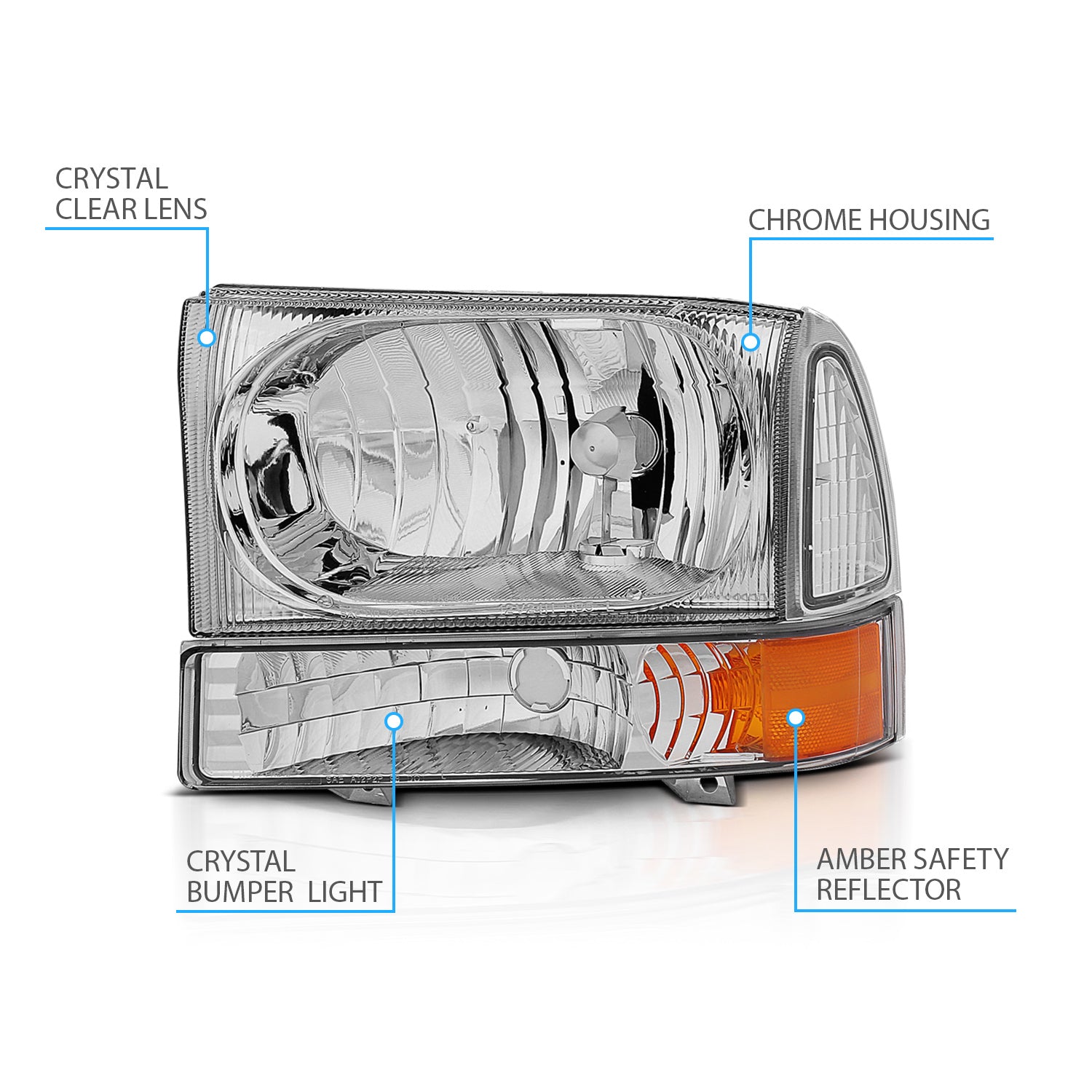 FORD EXCURSION 00-04/SUPER DUTY 99-04 HEADLIGHTS W/ CORNER LIGHTS CHROME AMBER (W/O BULB)