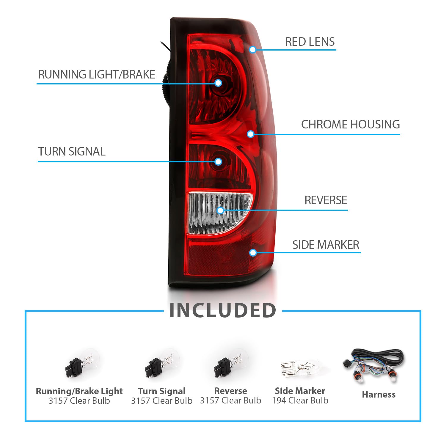 CHEVY SILVERADO 04-07 TAIL LIGHTS RED/CLEAR (BLACK RIM) (OE REPLACEMENT)