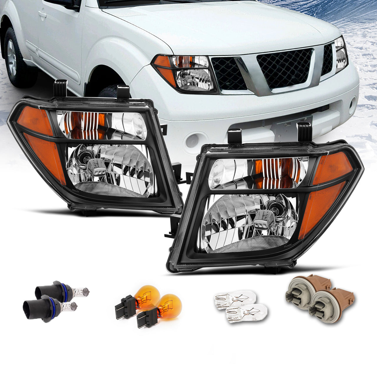 NISSAN PATHFINDER 05-07/FRONTIER 05-08 HEADLIGHTS BLACK AMBER