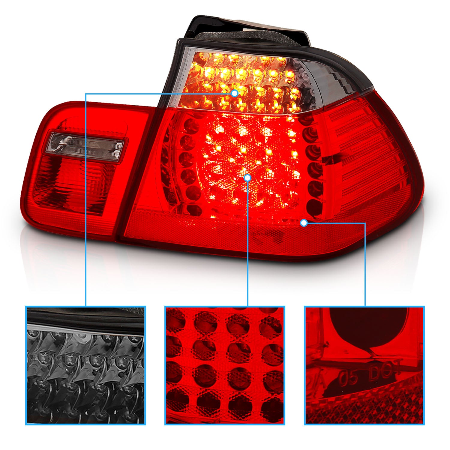 BMW 3 SERIES E46 02-04 4DR LED TAIL LIGHTS RED/SMOKE 4 PCS