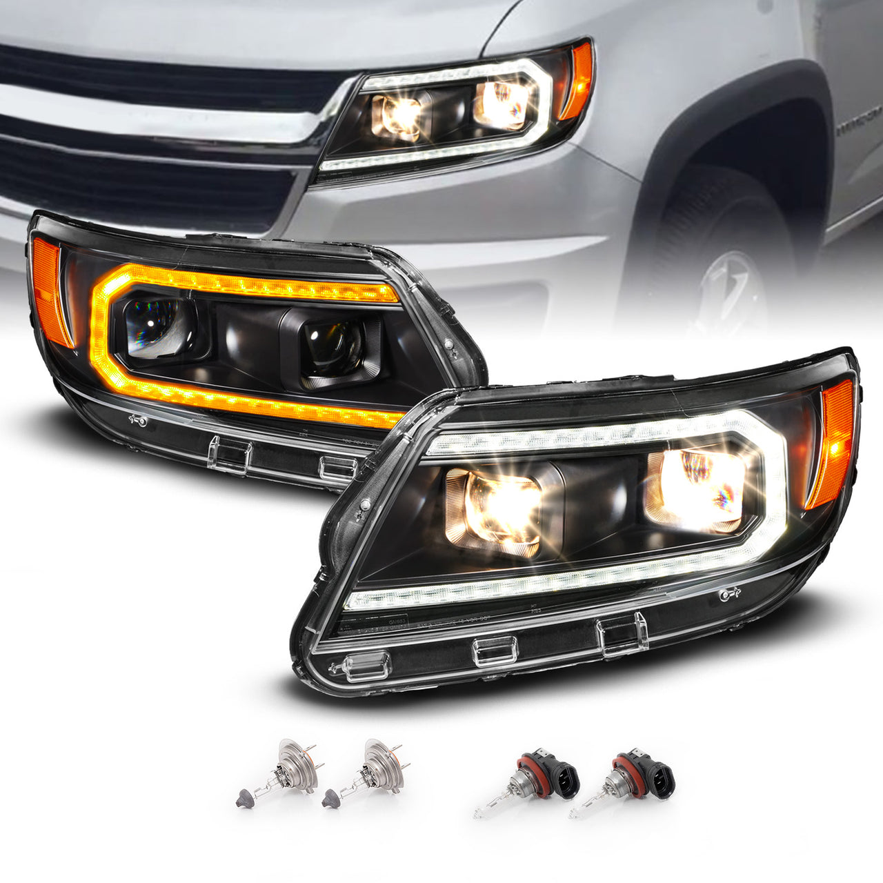 CHEVY COLORADO 15-22 PROJECTOR BLACK SWITCHBACK LIGHT BAR SEQUENTIAL SIGNAL