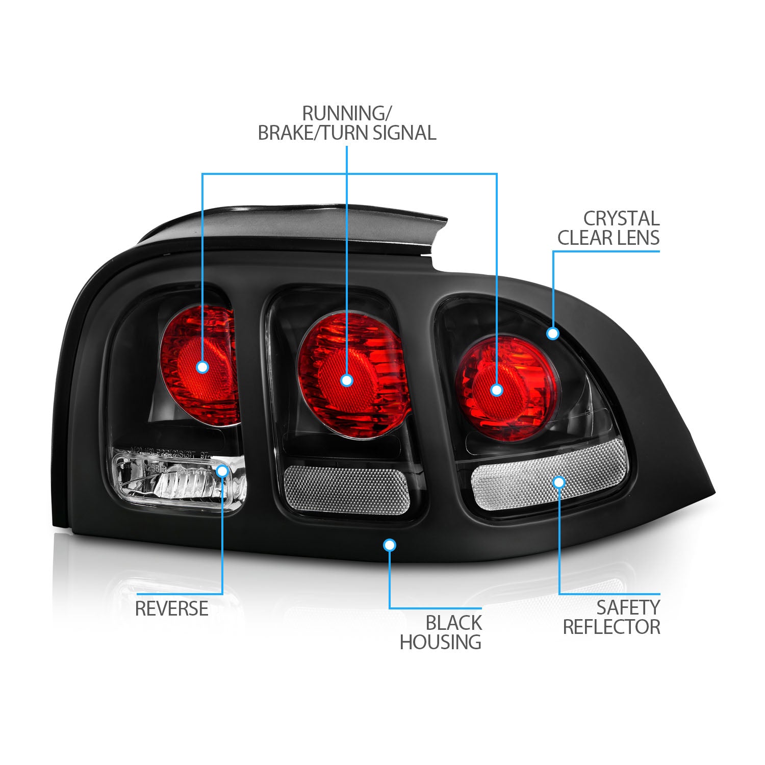 FORD MUSTANG 96-98 TAIL LIGHTS BLACK