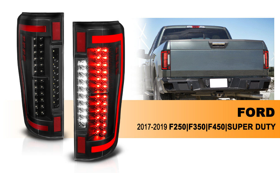 FORD F-250/F350/F450 17-UP LED TAIL LIGHTS BLACK HOUSE CLEAR LENS