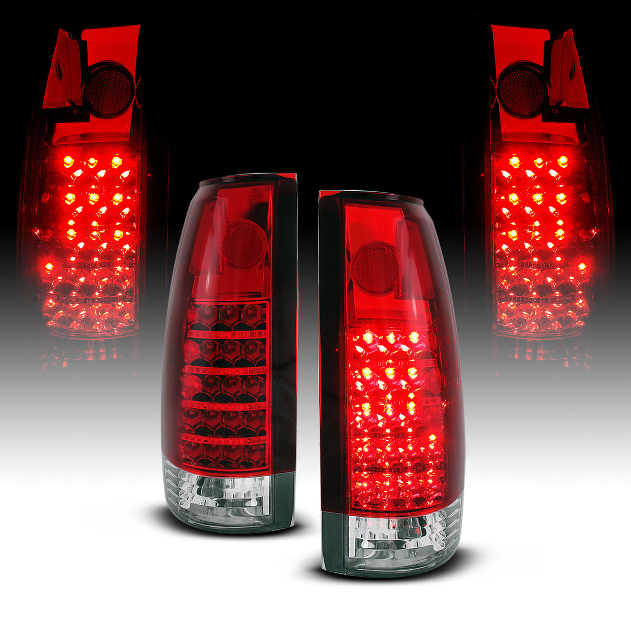 CHEVY /GMC C/K 1500/2500/3500 88-99, SUBURBAN/YUKON 92-00, TAHOE 94-00, BLAZER 92-94, CADILLAC ESCALADE 99-00 LED TAIL LIGHTS CHROME HOUSING RED/CLEAR LENS