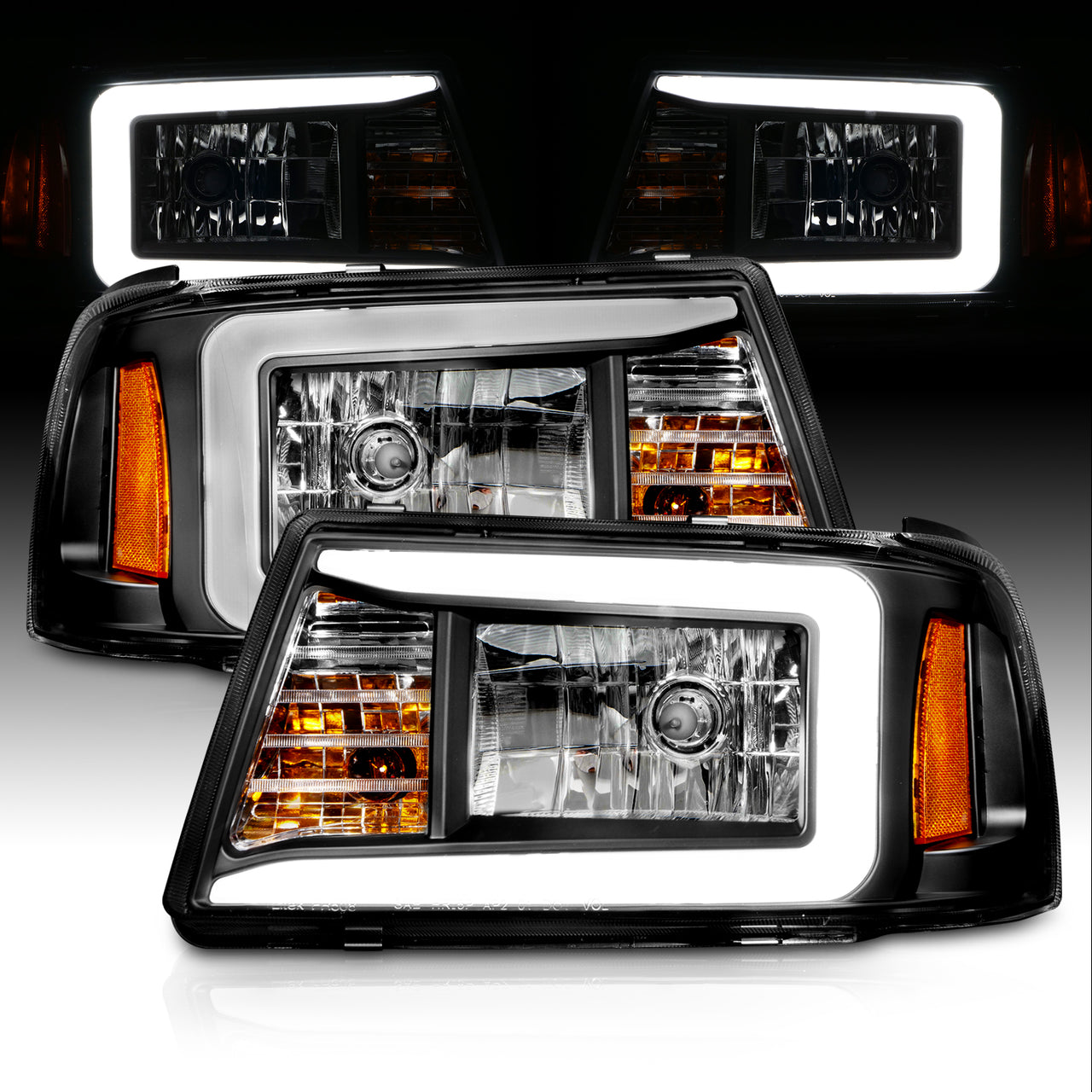 FORD RANGER 01-11 HEADLIGHTS HALO BLACK AMBER  (W/ C LIGHT BAR)