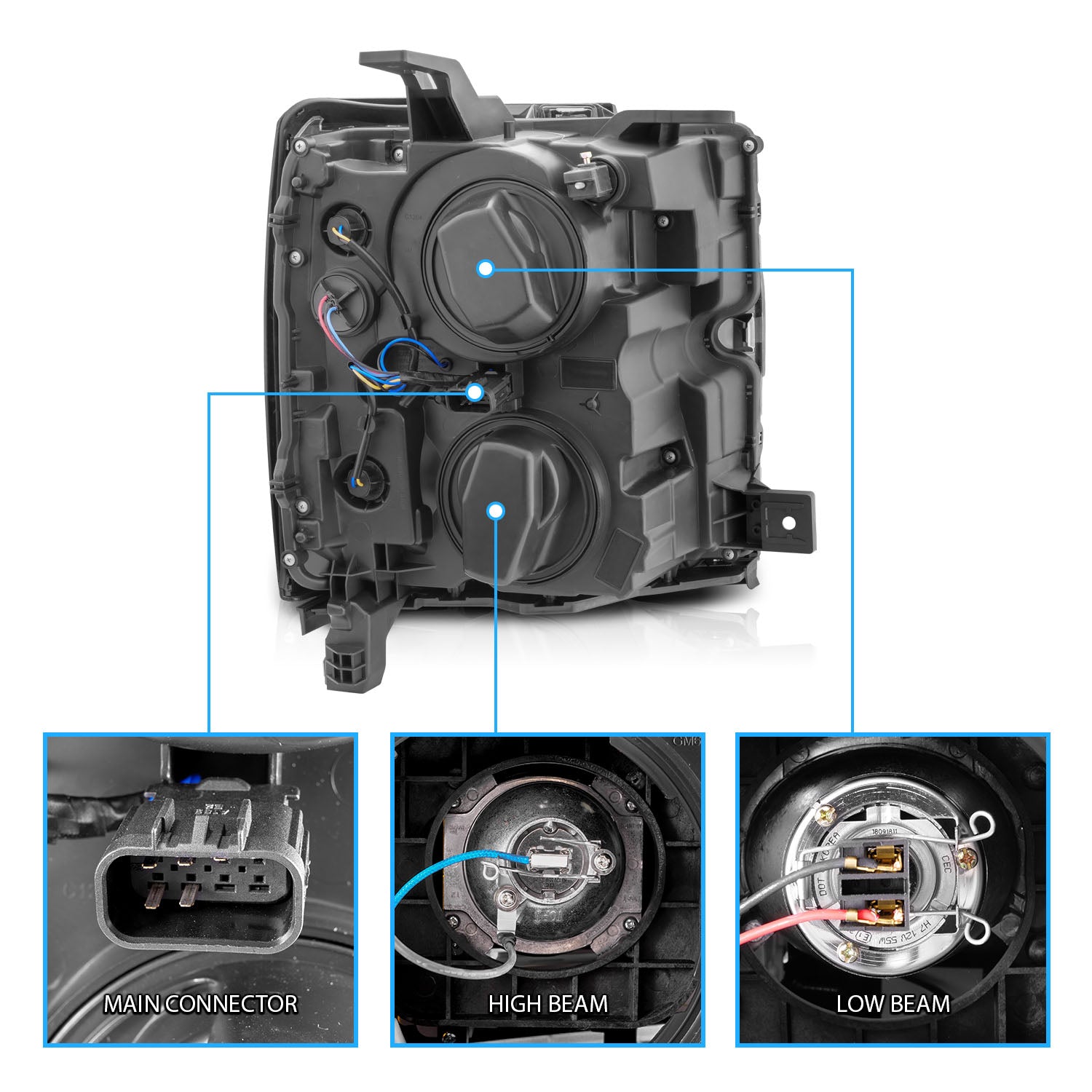CHEVY SILVERADO 2500HD3500HD 15-17 PROJECTOR LIGHT BAR STYLE SWITCHBACK HEADLIGHTS BLACK AMBER (BLACK RIM)