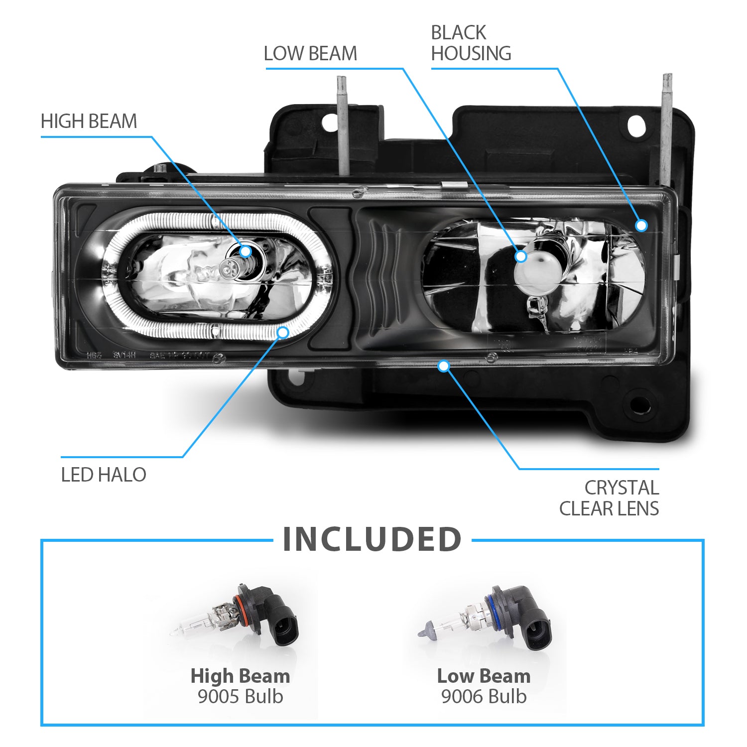 CHEVY FULLSIZE 88-98 CRYSTAL HEADLIGHTS BLACK