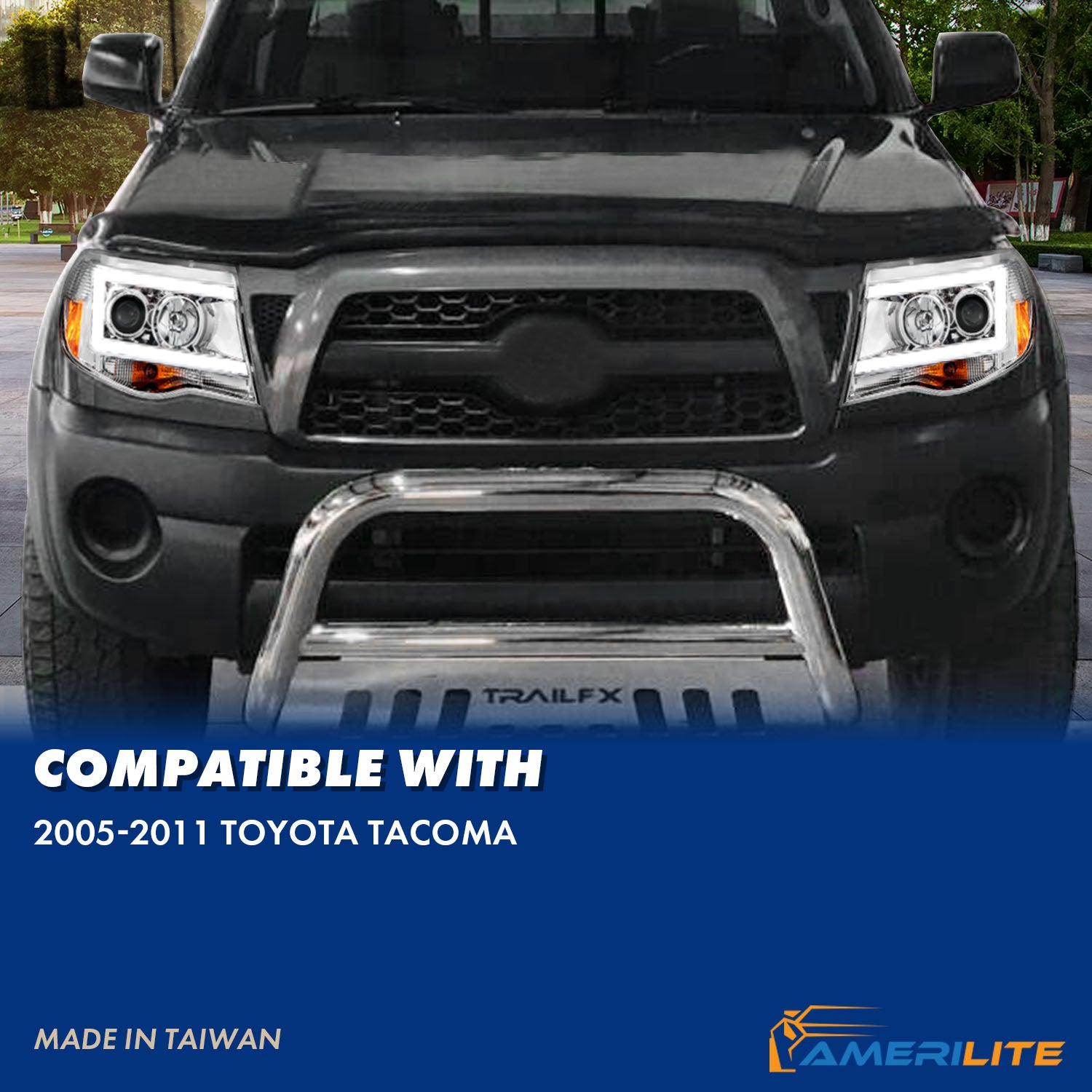 TOYOTA TACOMA 05-11 PROJECTOR LIGHT BAR STYLE HEADLIGHTS CHROME AMBER  (W/ C LIGHT BAR)