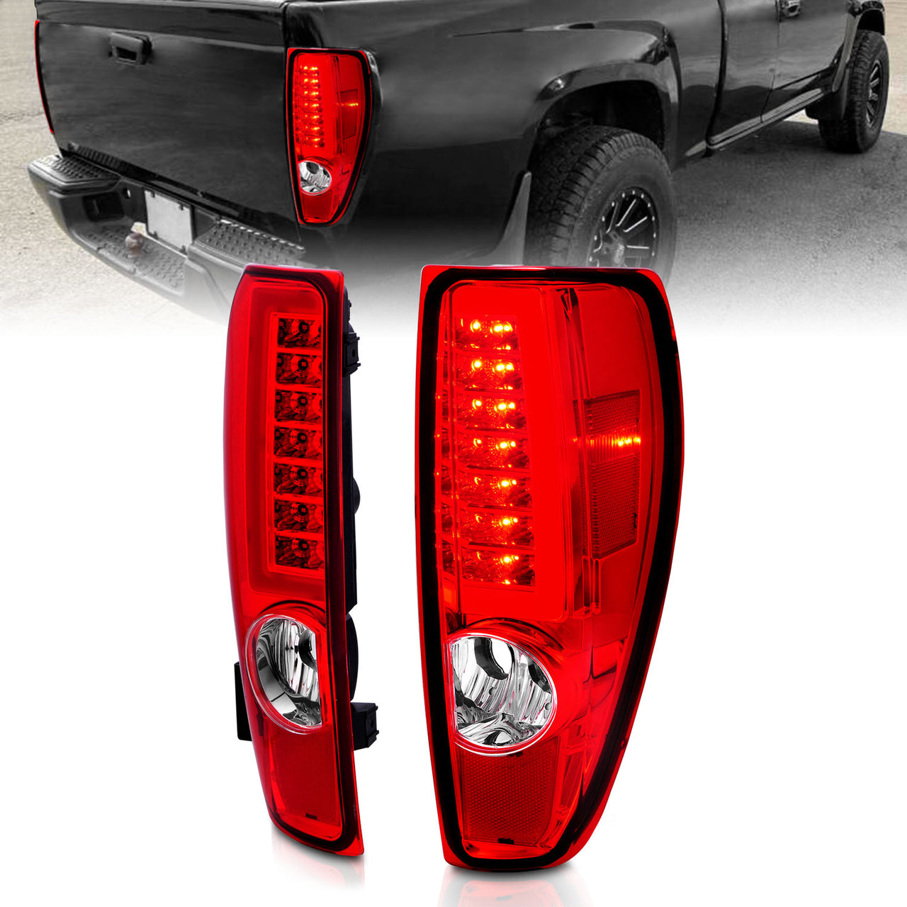 CHEVY COLORADO/GMC CANYON 04-12  LED TAIL LIGHTS CHROME HOUSING RED/CLEAR LENS (W/ C LIGHT BAR)
