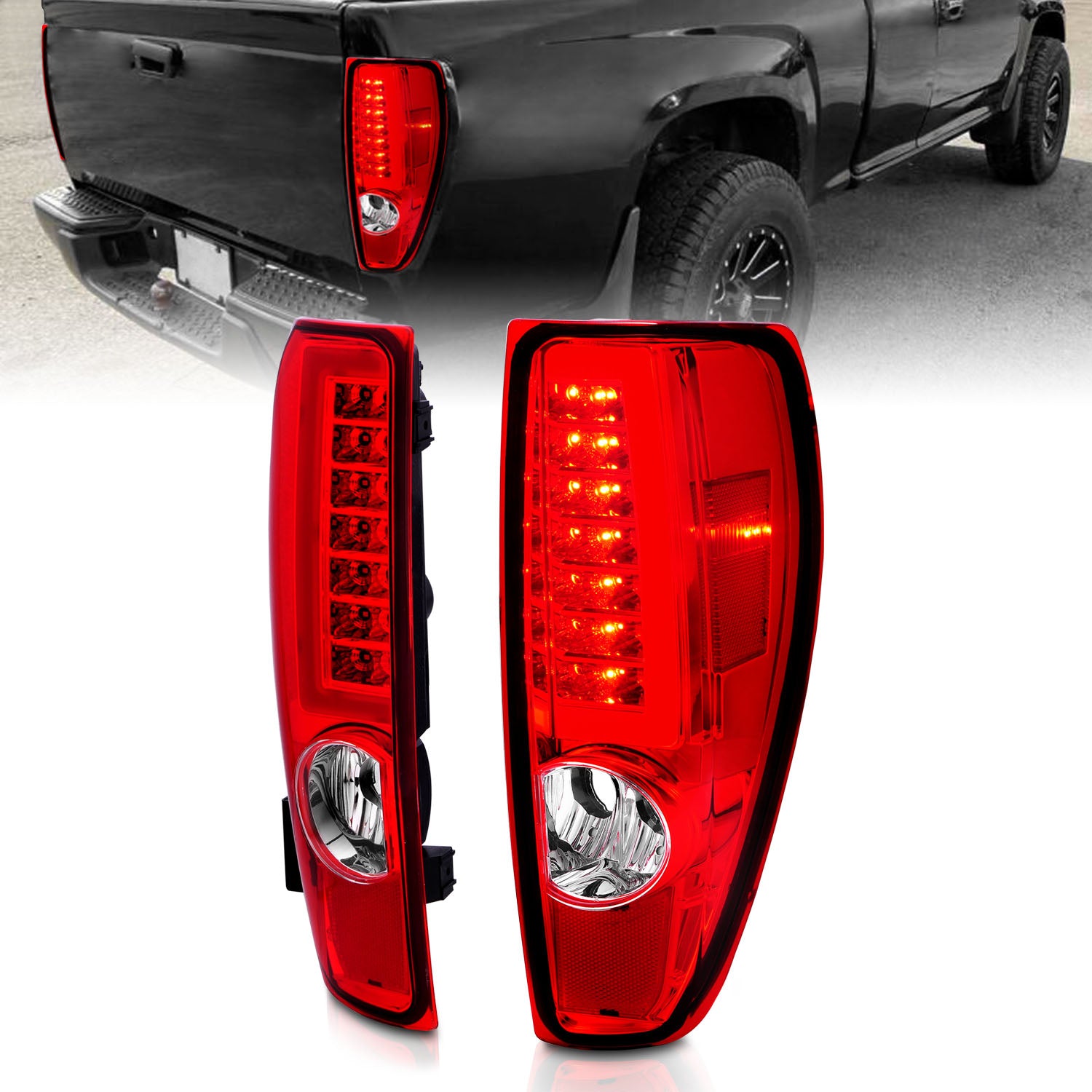 CHEVY COLORADO/GMC CANYON 04-12  LED TAIL LIGHTS CHROME HOUSING RED/CLEAR LENS (W/ C LIGHT BAR)
