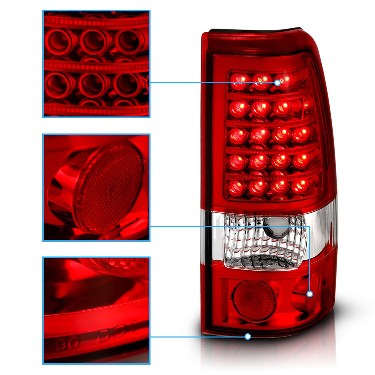 GMC SIERRA 99-07/CHEVY SILVERADO 99-03 (1500/2500 SERIES 99-02 & 3500 SERIES 2003) LED TAIL LIGHTS RED/CLEAR (3 HOLE)