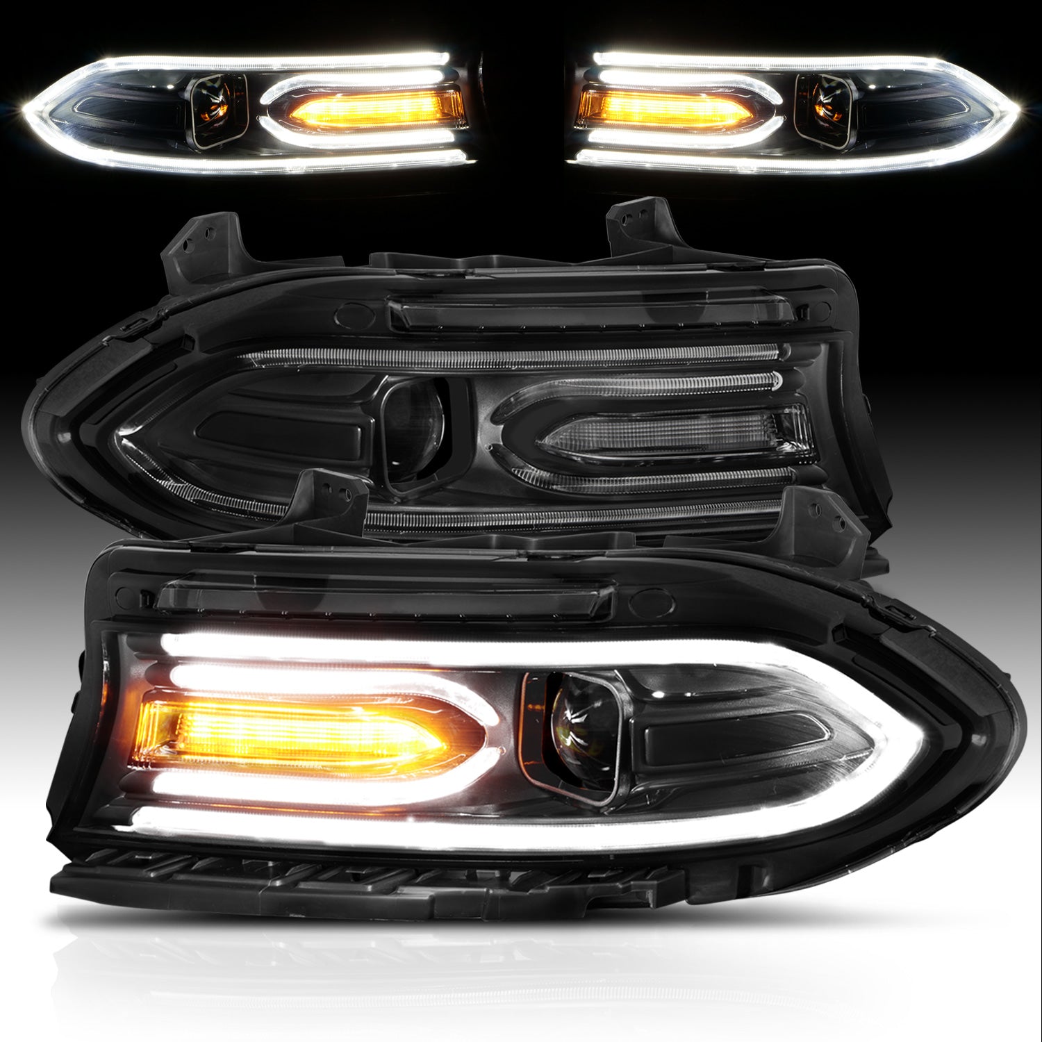 DODGE CHARGER 15-22 PROJECTOR LIGHT BAR STYLE HEADLIGHTS BLACK CLEAR