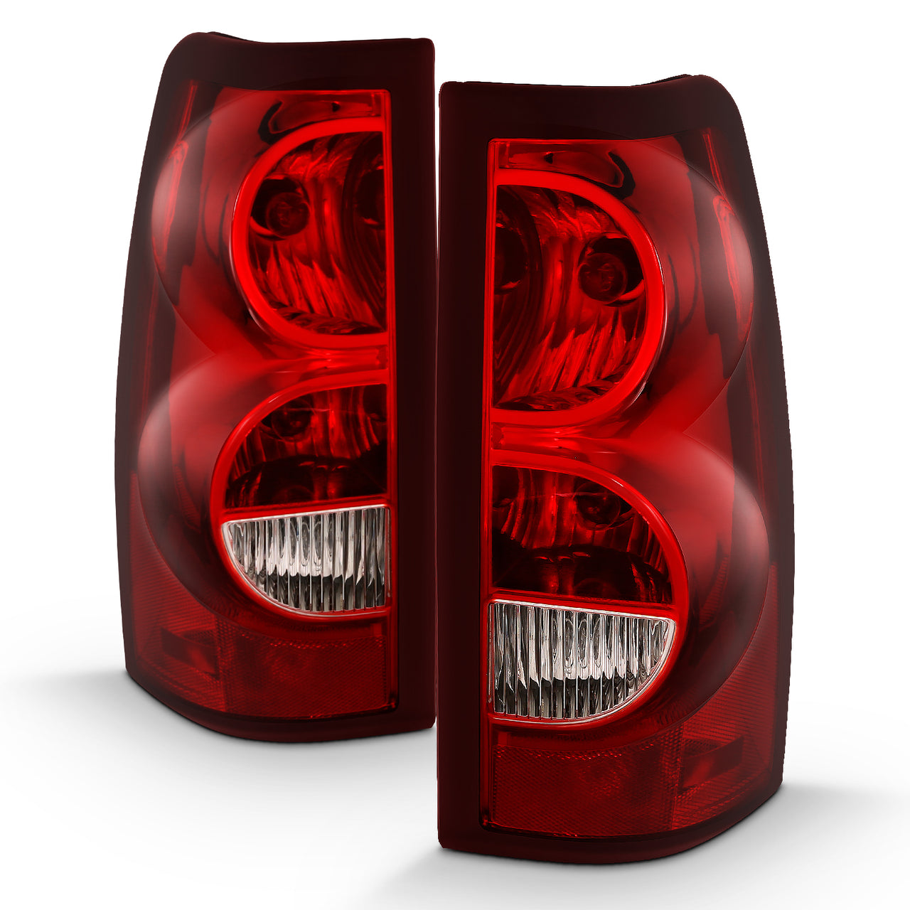 CHEVY SILVERADO 04-07 TAIL LIGHTS RED/CLEAR (BLACK RIM) (OE REPLACEMENT)