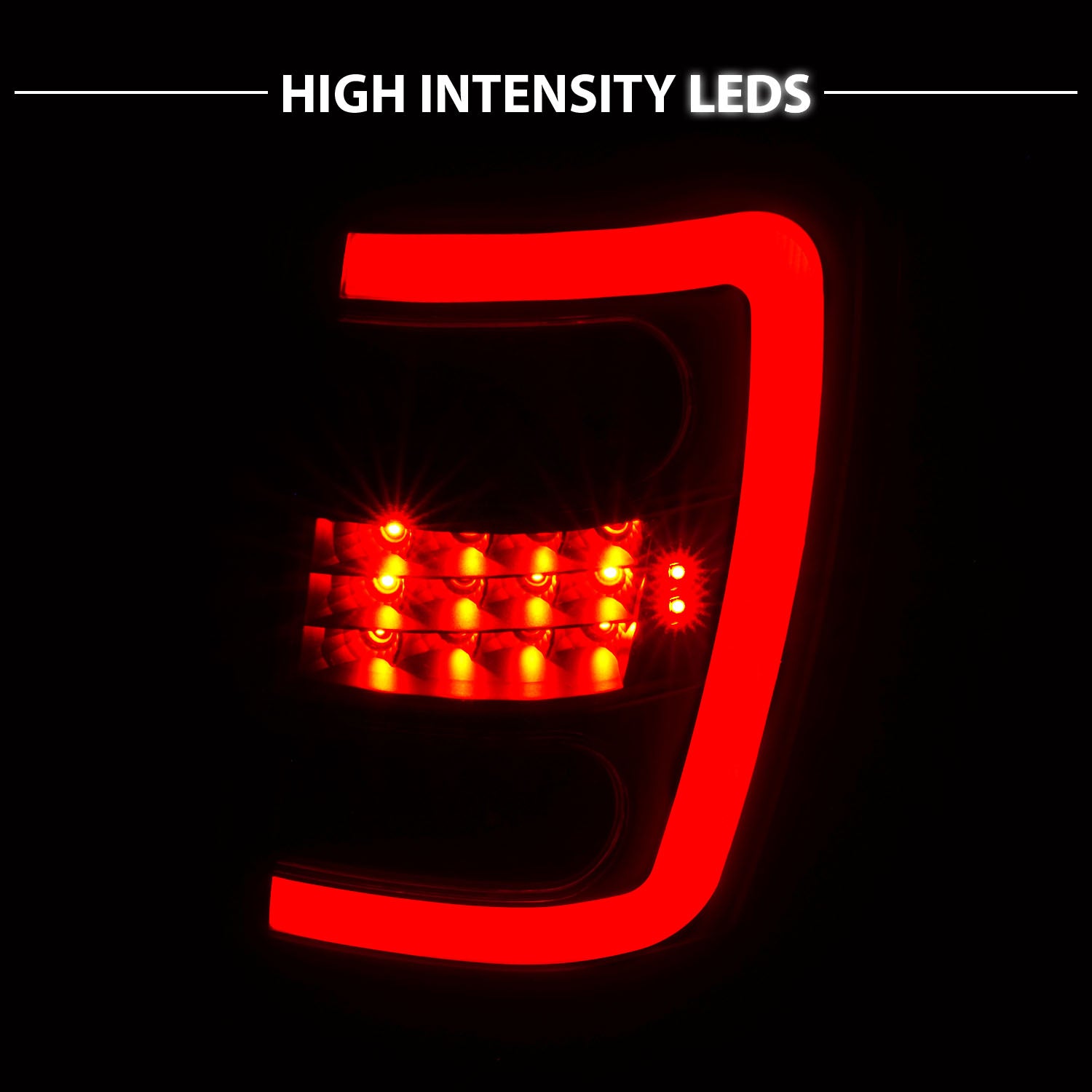 JEEP GRAND CHEROKEE 99-04 LED TAIL LIGHTS BLACK HOUSING SMOKE LENS W/ C LIGHT BAR