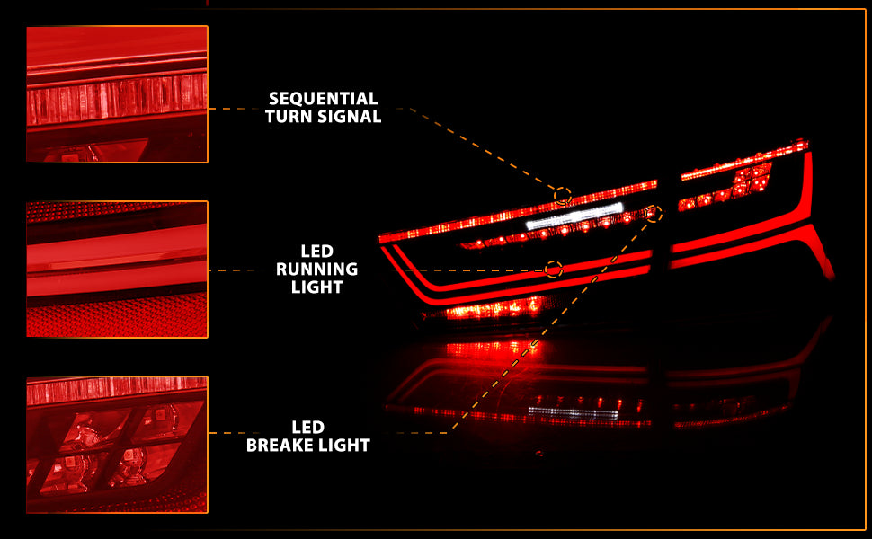 AUDI A6/S6 12-15  LED TAIL LIGHTS BLACK HOUSING RED/CLEAR LENS 4 PCS (SEQUENTIAL SIGNAL)