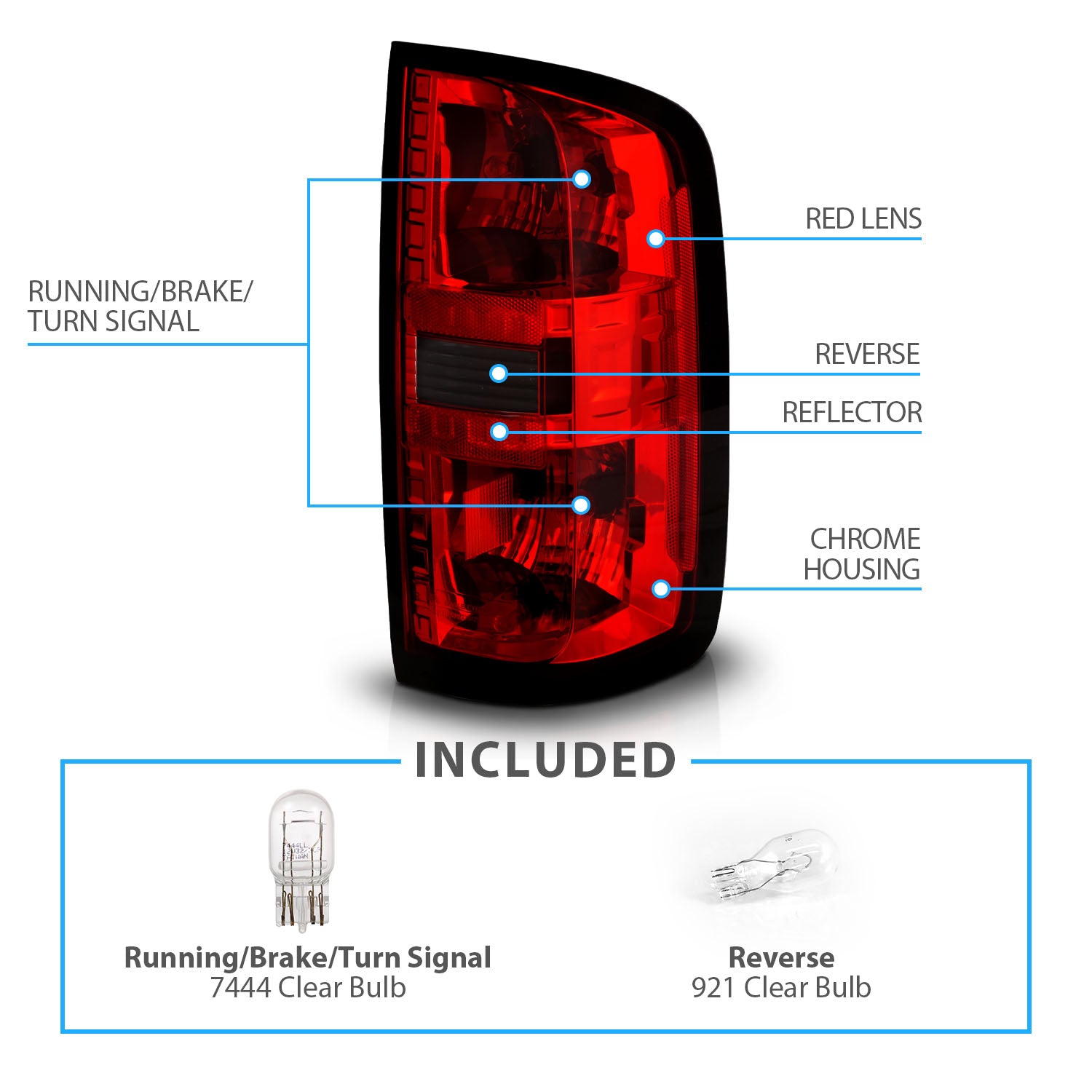 CHEVY COLORADO 15'-19' TAIL LIGHTS, RED/CLEAR LENS CHROME HSG (OE STYLE)