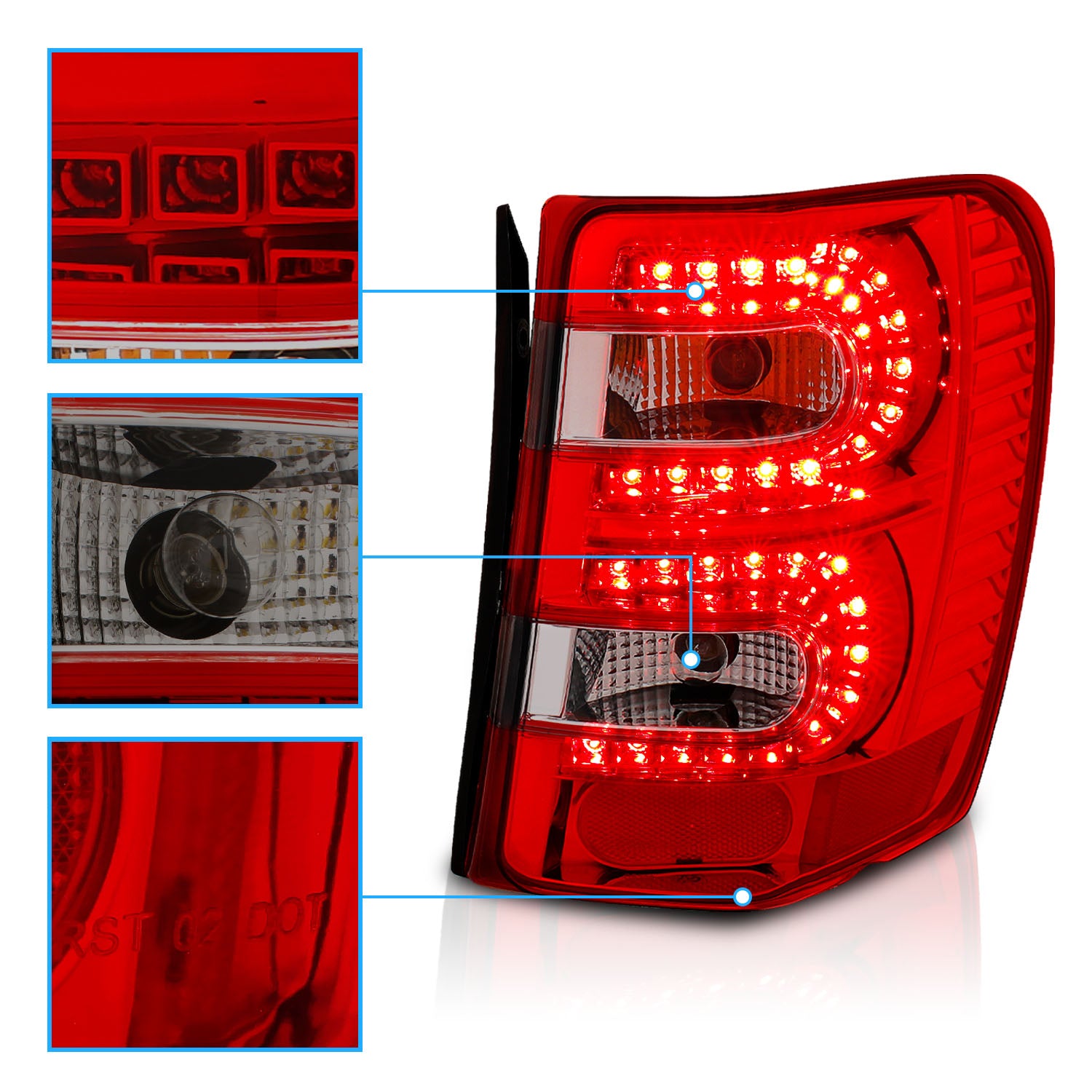 JEEP GRAND CHEROKEE 99-04 LED TAIL LIGHTS RED/SMOKE