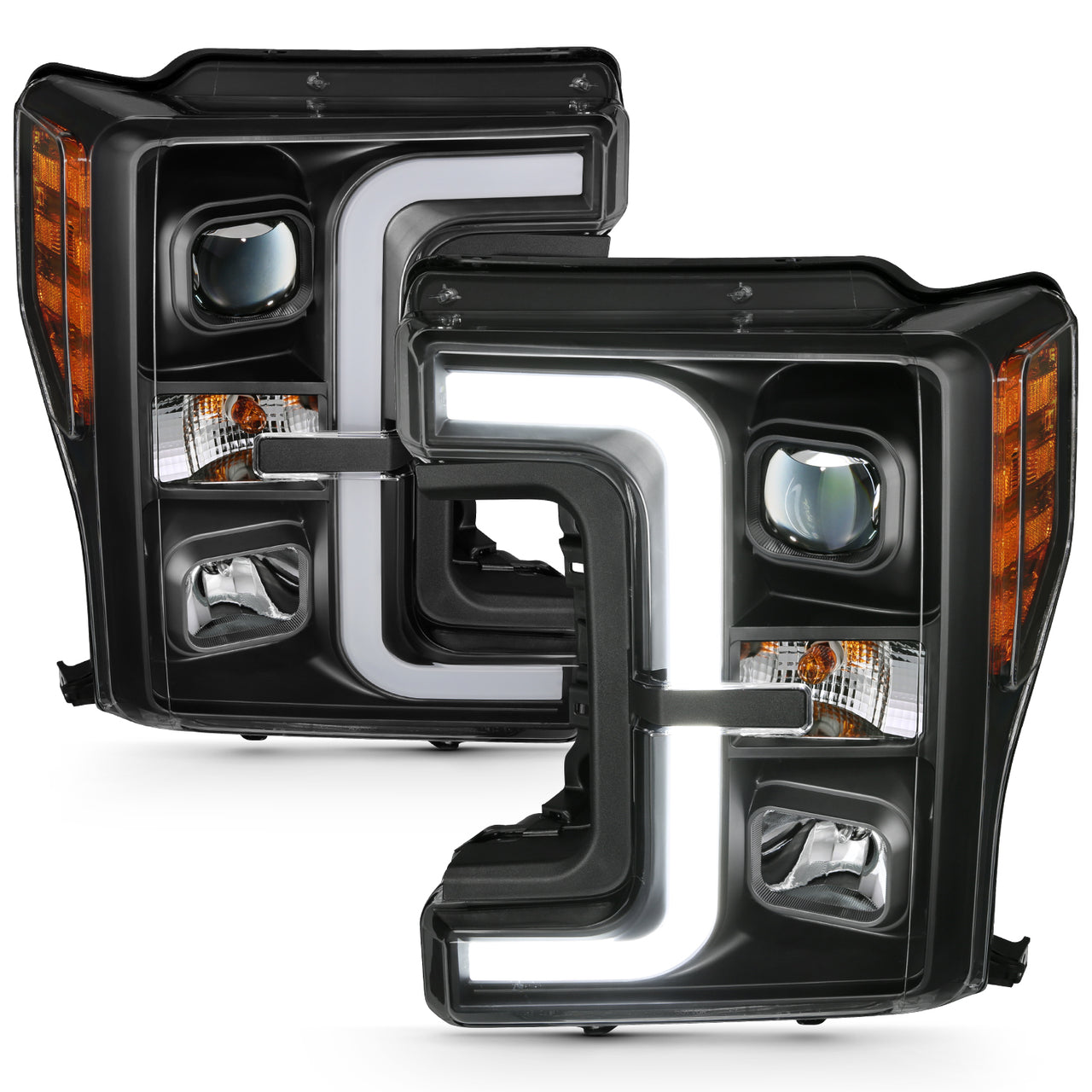 FORD F-250/F350/F450 17 UP PROJECTOR LIGHT BAR STYLE HEADLIGHTS BLACK AMBER