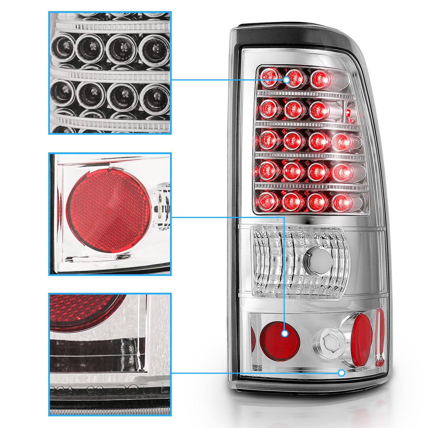 CHEVY SILVERADO 03-07 (1500/2500 SERIES 2003 & 1500/2500/3500 SRW SERIES 04-07) LED TAIL LIGHTS CHROME (4 HOLE)