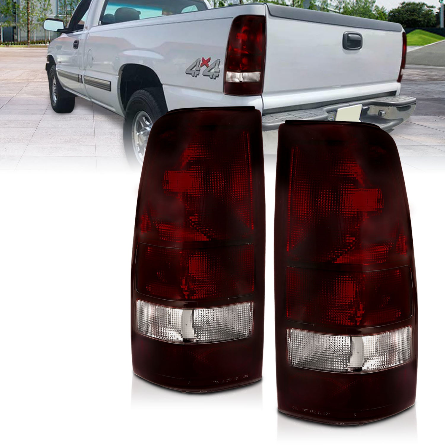 CHEVY SILVERADO 99-02 TAIL LIGHTS DARK RED AMBER (MIDNIGHT RED)
