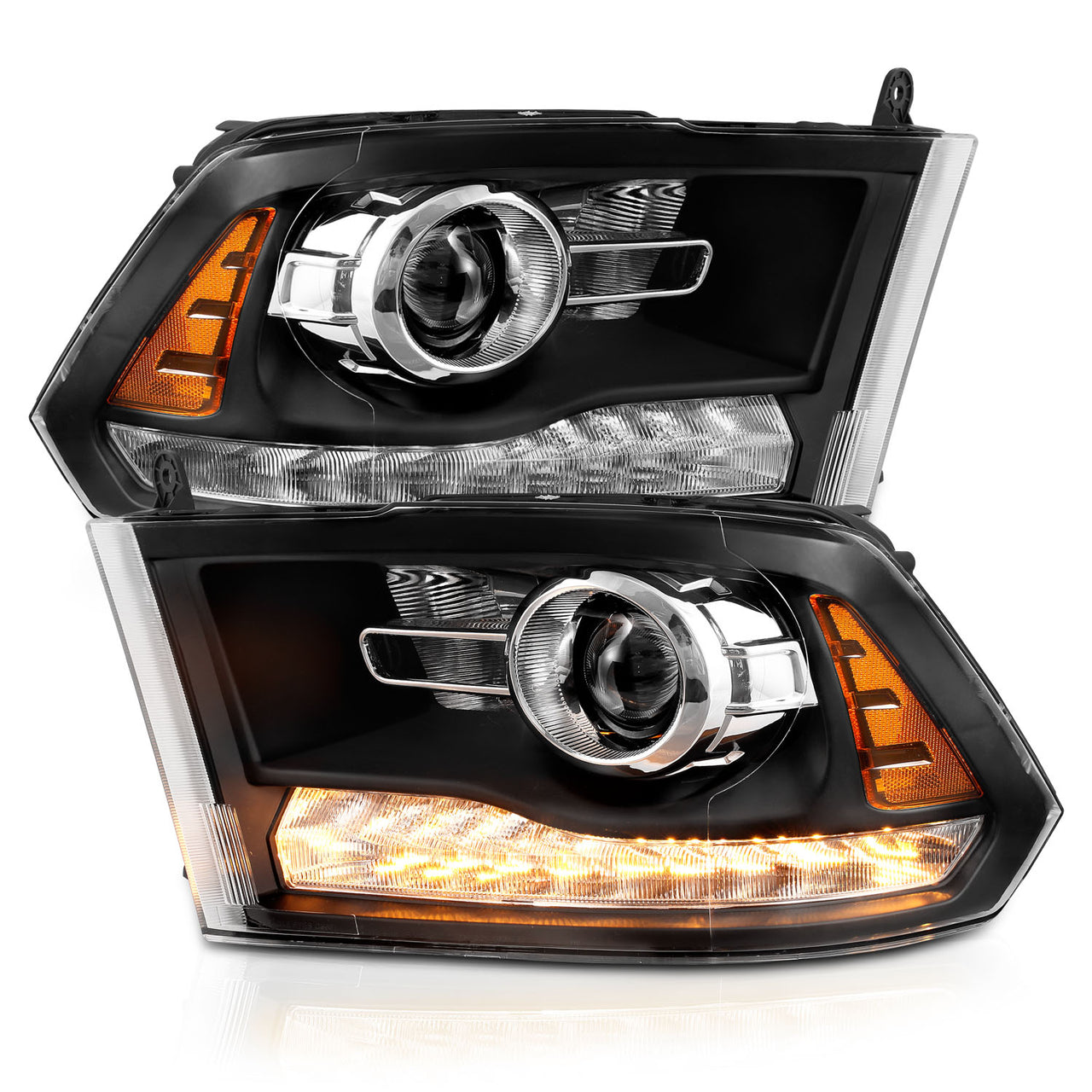 DODGE RAM 09-18 PROJECTOR PLANK STYLE SWITCHBACK H.L BLACK AMBER (OE STYLE) (MIST BLACK) (ALL MODEL)