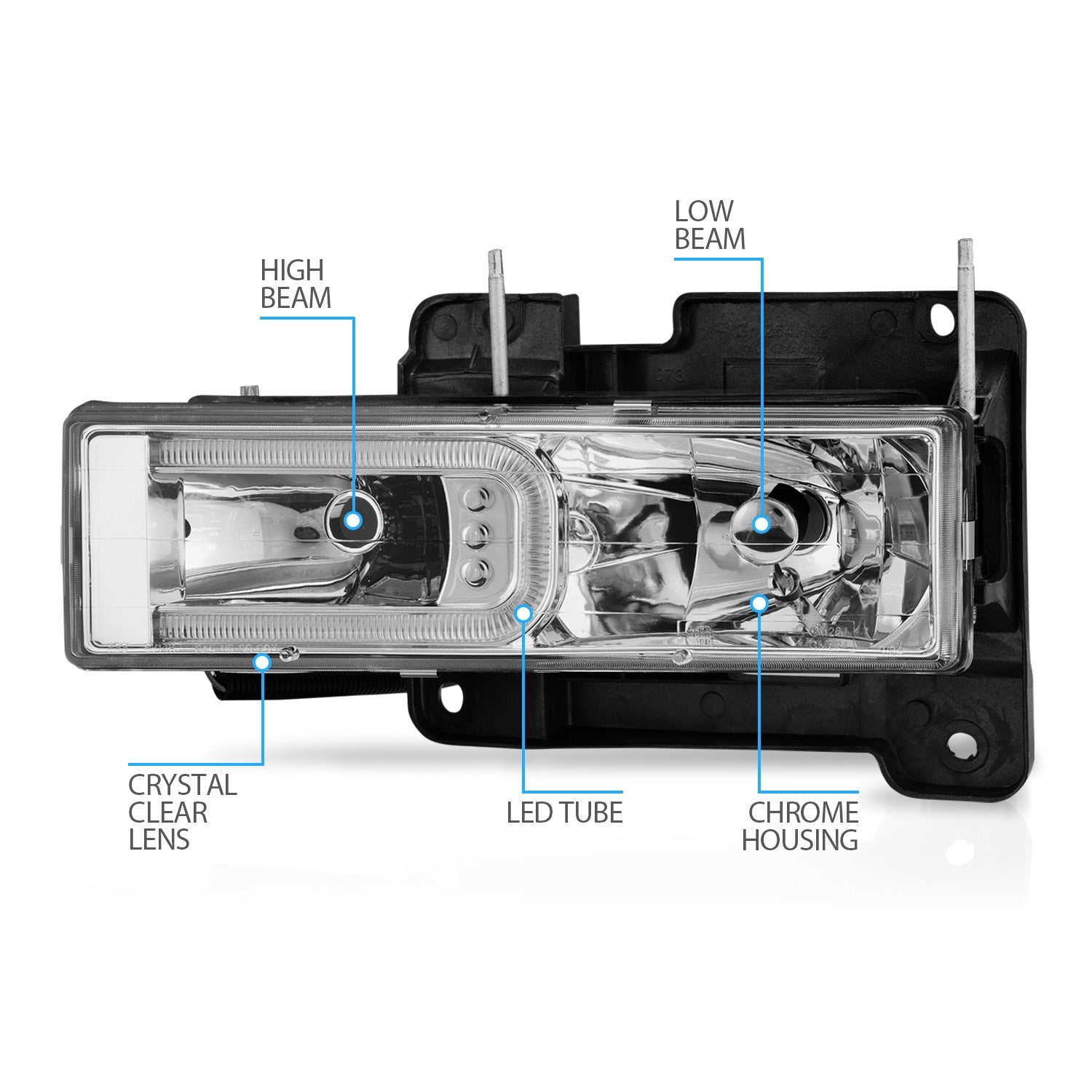 CHEVY/GMC C/K 1500/2500/3500 88-99, SUBURBAN/YUKON 92-00, TAHOE 94-00, BLAZER 92-94 HEADLIGHTS CHROME HOUSING W/ C LIGHTS BAR
