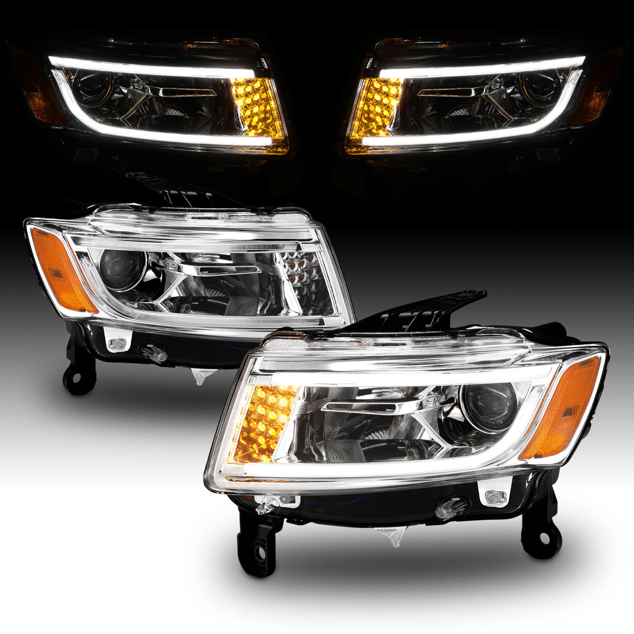 JEEP GRAND CHEROKEE 14 PROJECTOR LIGHT BAR STYLE HEADLIGHTS CHROME CLEAR