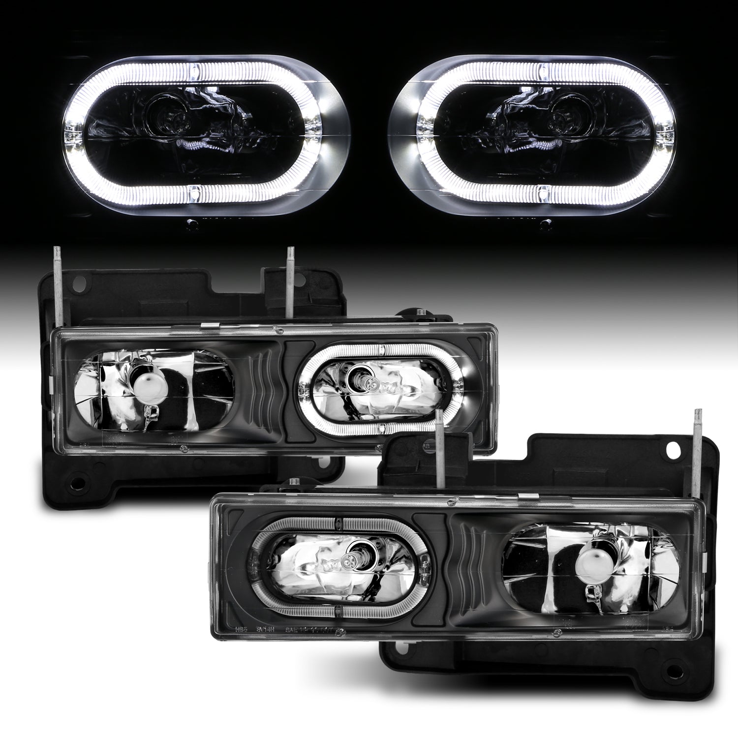 CHEVY FULLSIZE 88-98 CRYSTAL HEADLIGHTS BLACK