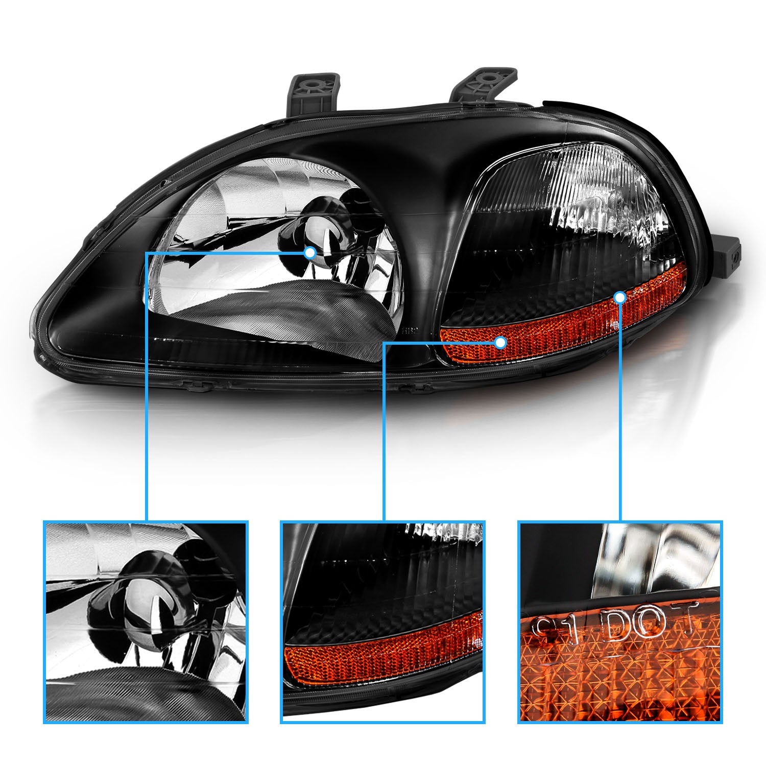 HONDA CIVIC 96-98 CRYSTAL HEADLIGHTS BLACK AMBER