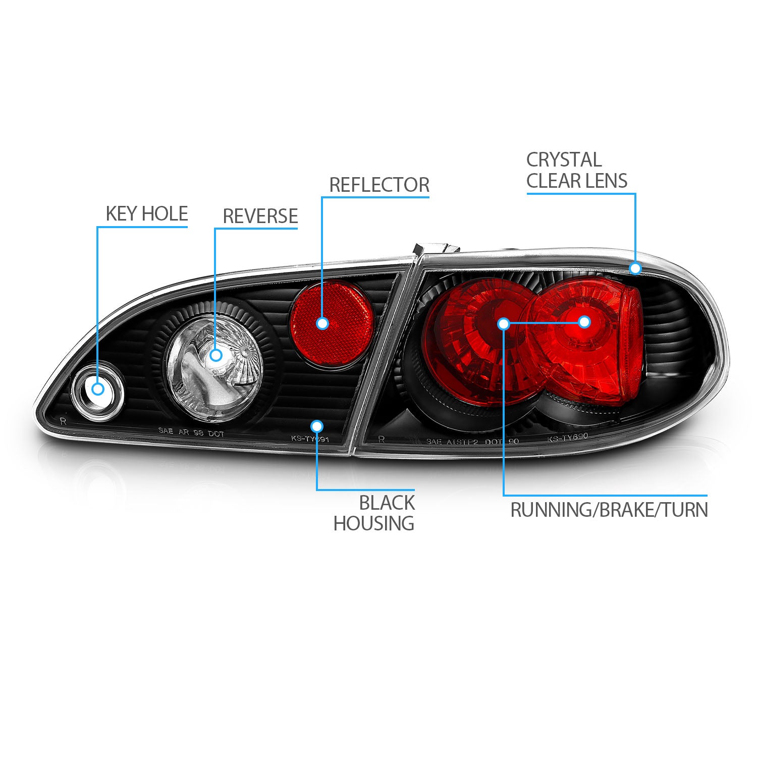 TOYOTA COROLLA 98-02 TAIL LIGHTS BLACK