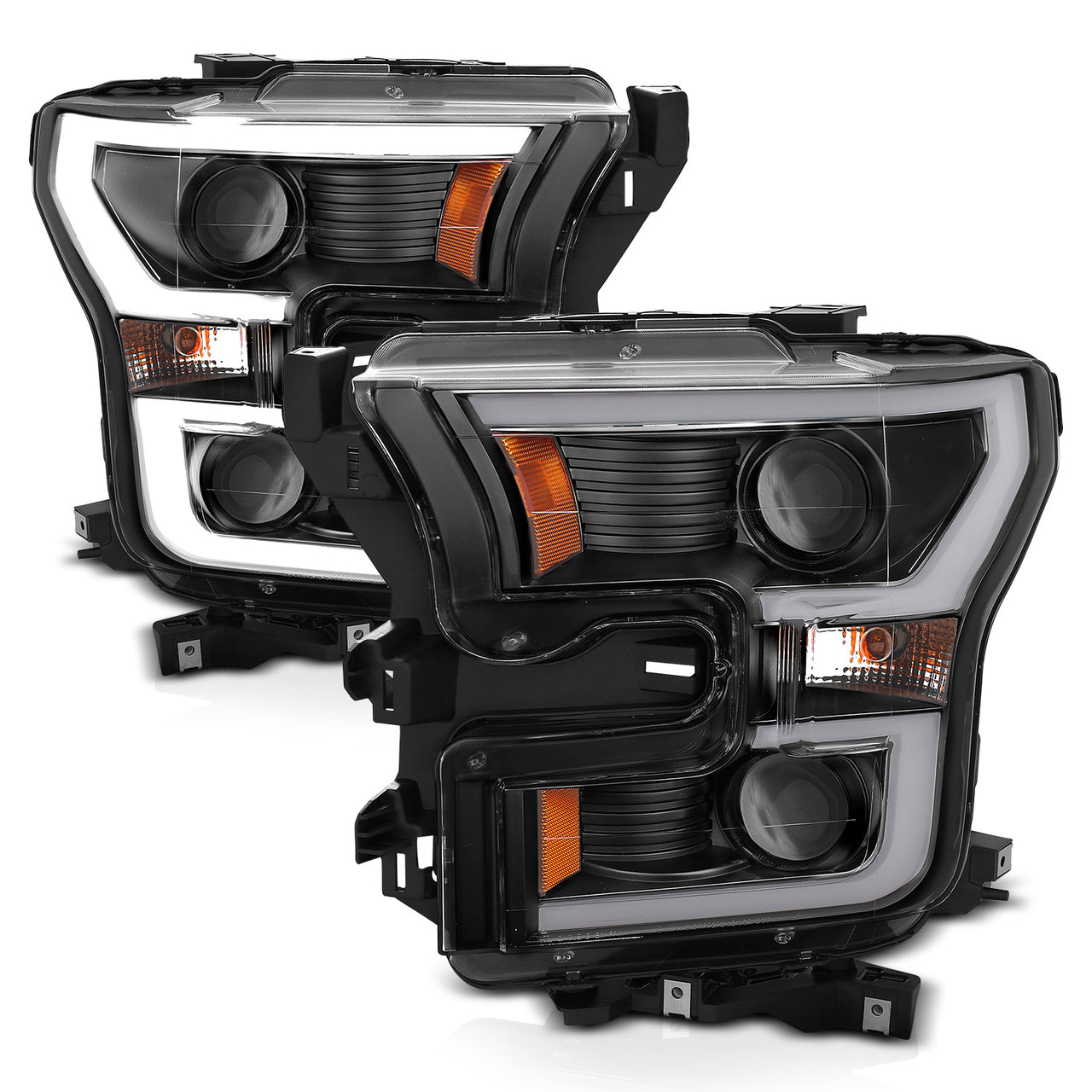FORD F-150 15-17 PROJECTOR LIGHT BAR STYLE HEADLIGHTS BLACK CLEAR AMBER