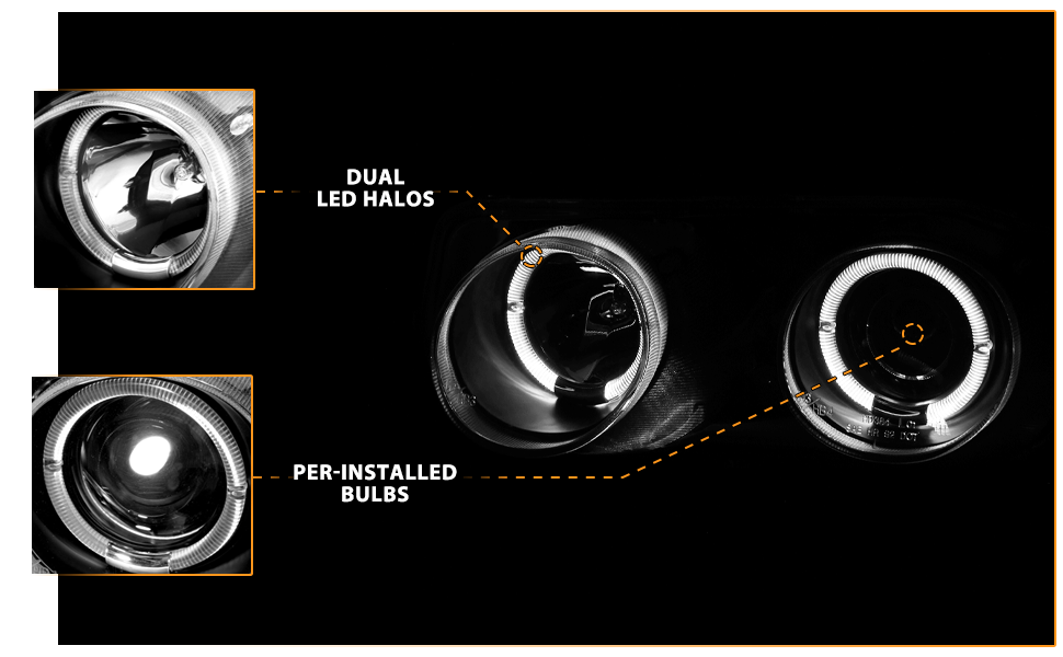 ACURA INTEGRA 94-97 PROJECTOR HEADLIGHTS HALO BLACK CLEAR