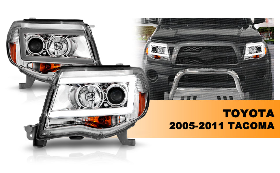 TOYOTA TACOMA 05-11 PROJECTOR LIGHT BAR STYLE HEADLIGHTS CHROME AMBER  (W/ C LIGHT BAR)